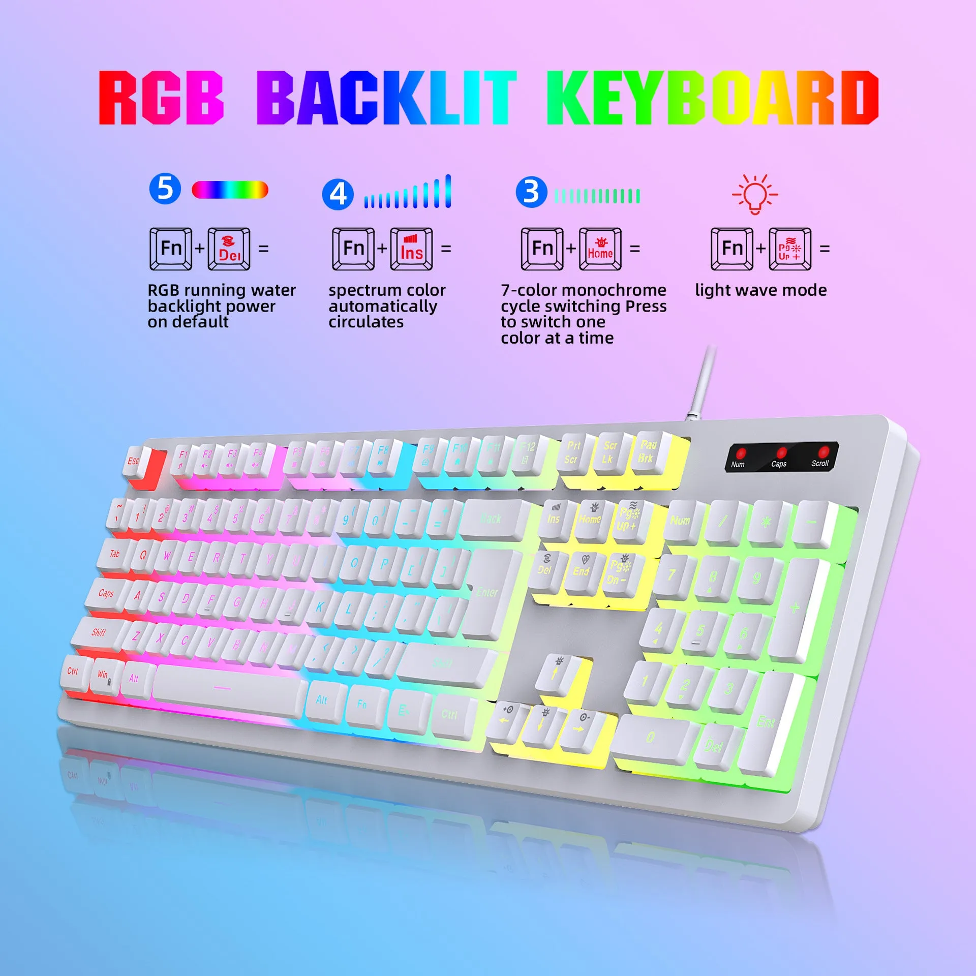 Anti-ghosting 104 Keys Membrane Wired Keyboard with RGB Backlit   7D 3600 DPI Gaming Mouse Combo