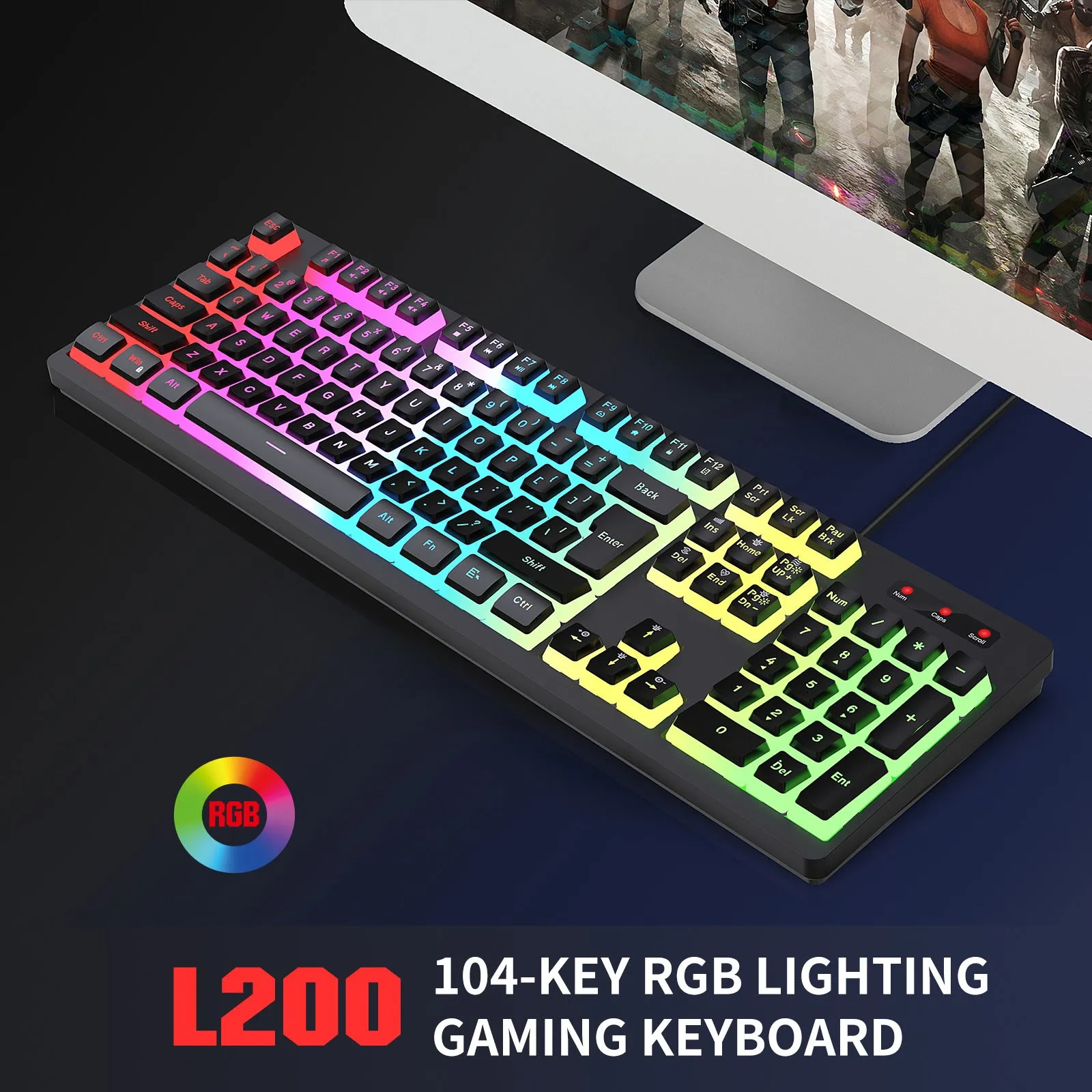 Anti-ghosting 104 Keys Membrane Wired Keyboard with RGB Backlit   7D 3600 DPI Gaming Mouse Combo