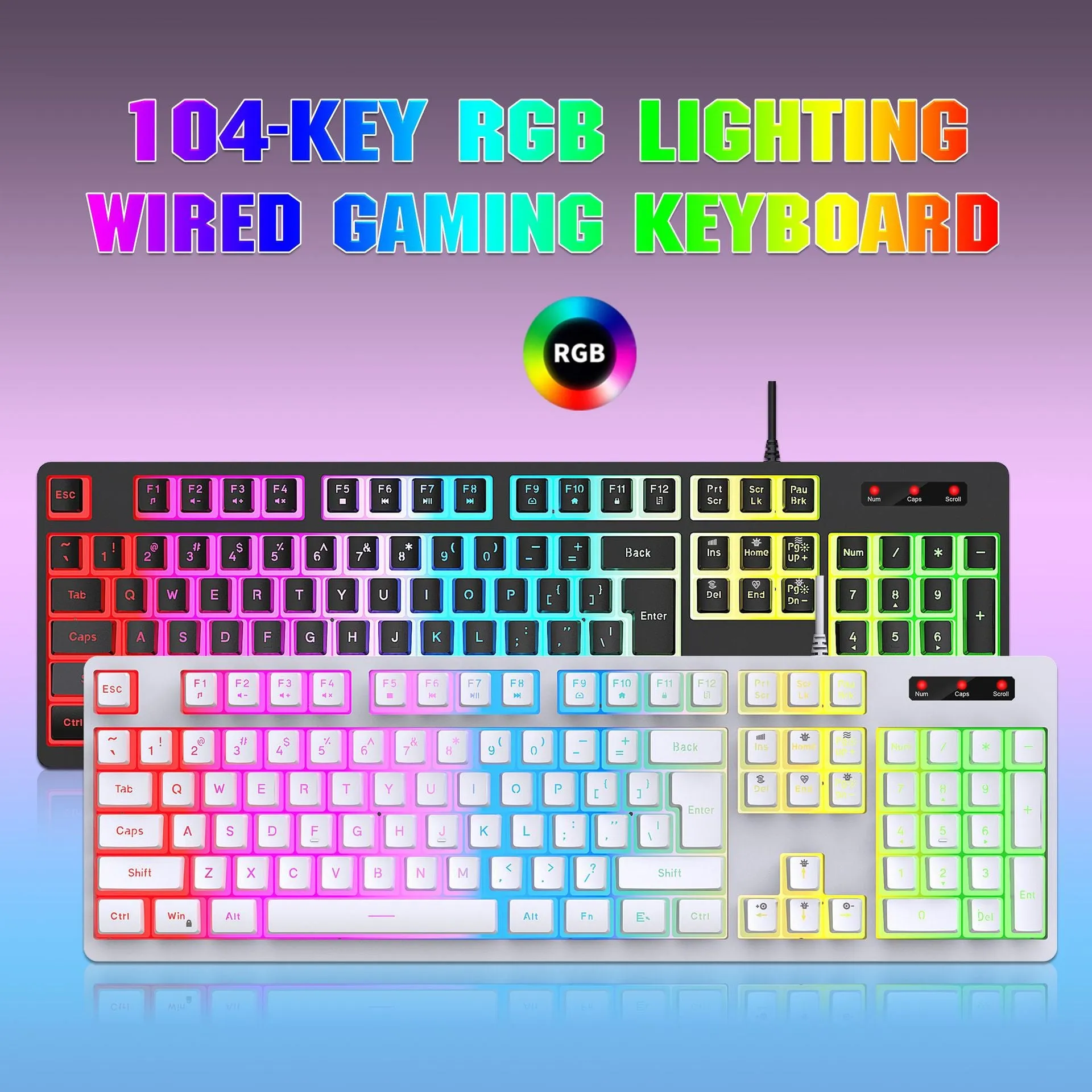 Anti-ghosting 104 Keys Membrane Wired Keyboard with RGB Backlit   7D 3600 DPI Gaming Mouse Combo