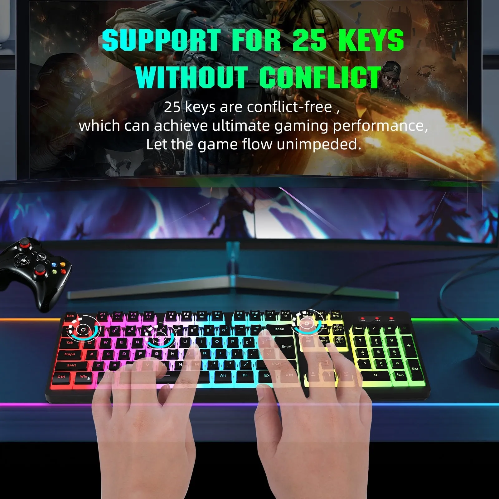 Anti-ghosting 104 Keys Membrane Wired Keyboard with RGB Backlit   7D 3600 DPI Gaming Mouse Combo