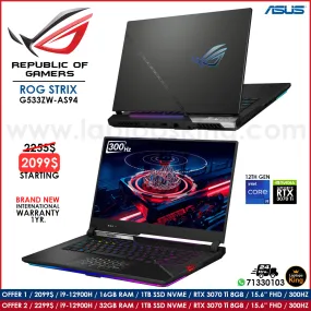 Asus Rog Strix G533ZW-AS94 i9-12900h Rtx 3070 Ti 300hz Gaming Laptops (Brand New)