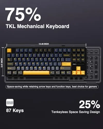 AULA F87 Wireless Mechanical Keyboard,75% TKL Custom Hot Swappable Keyboard,Gasket Mount Gaming Keyboard with PBT Keycaps,Pre-lubed Greywood Switches,2.4GHz/USB-C/BT5.0 RGB Backlit Mechanical Keyboard