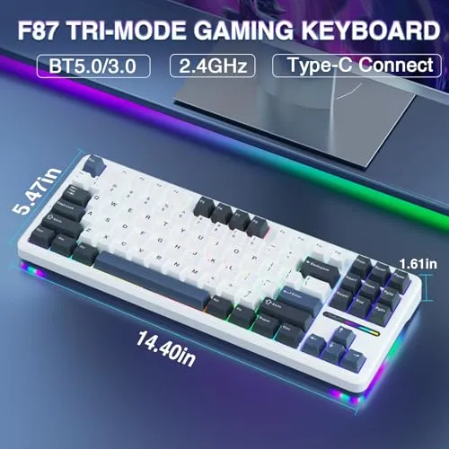 AULA F87 Wireless Mechanical Keyboard,75% TKL Custom Hot Swappable Keyboard,Gasket Mount Gaming Keyboard with PBT Keycaps,Pre-lubed Greywood Switches,2.4GHz/USB-C/BT5.0 RGB Backlit Mechanical Keyboard