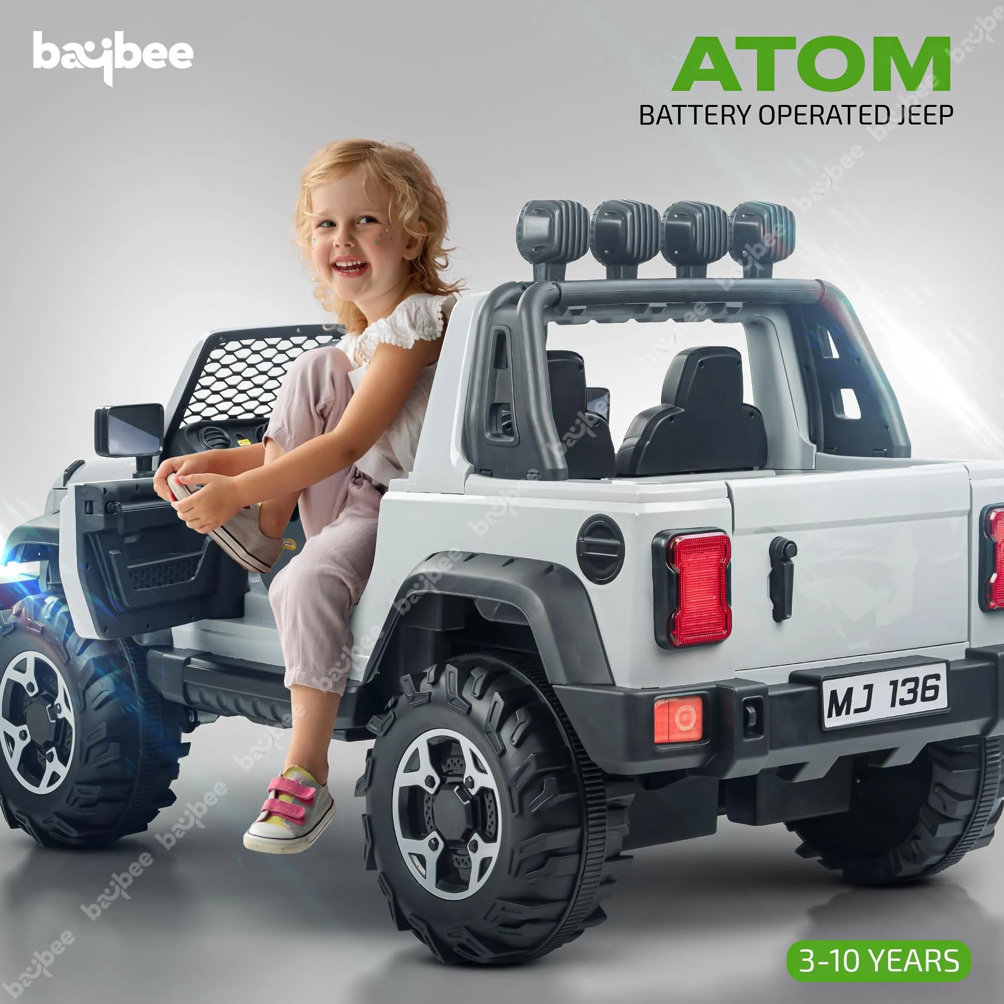 Baybee Atom Rechargeable Battery Operated Jeep for Kids, Ride on Toy Kids Car with Bluetooth, Music & Light