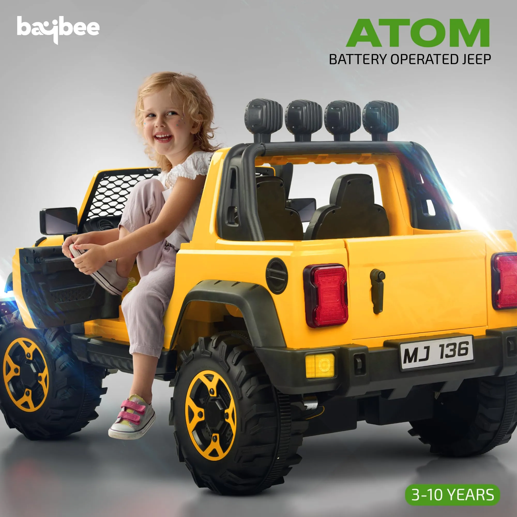 Baybee Atom Rechargeable Battery Operated Jeep for Kids, Ride on Toy Kids Car with Bluetooth, Music & Light