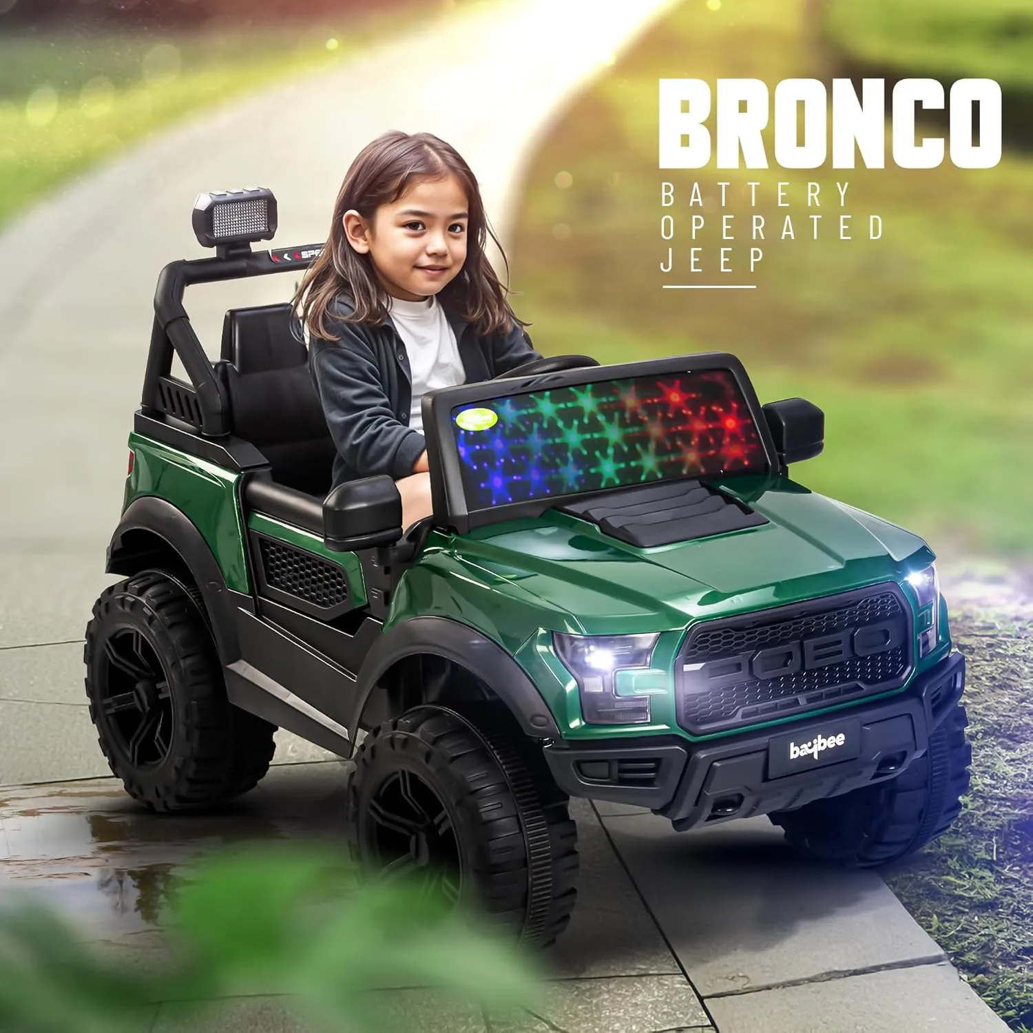 Baybee Bronco Battery Operated Jeep for Kids, Ride on Toy Kids Car with RGB Windshield Light & Music | Electric Jeep Battery Car