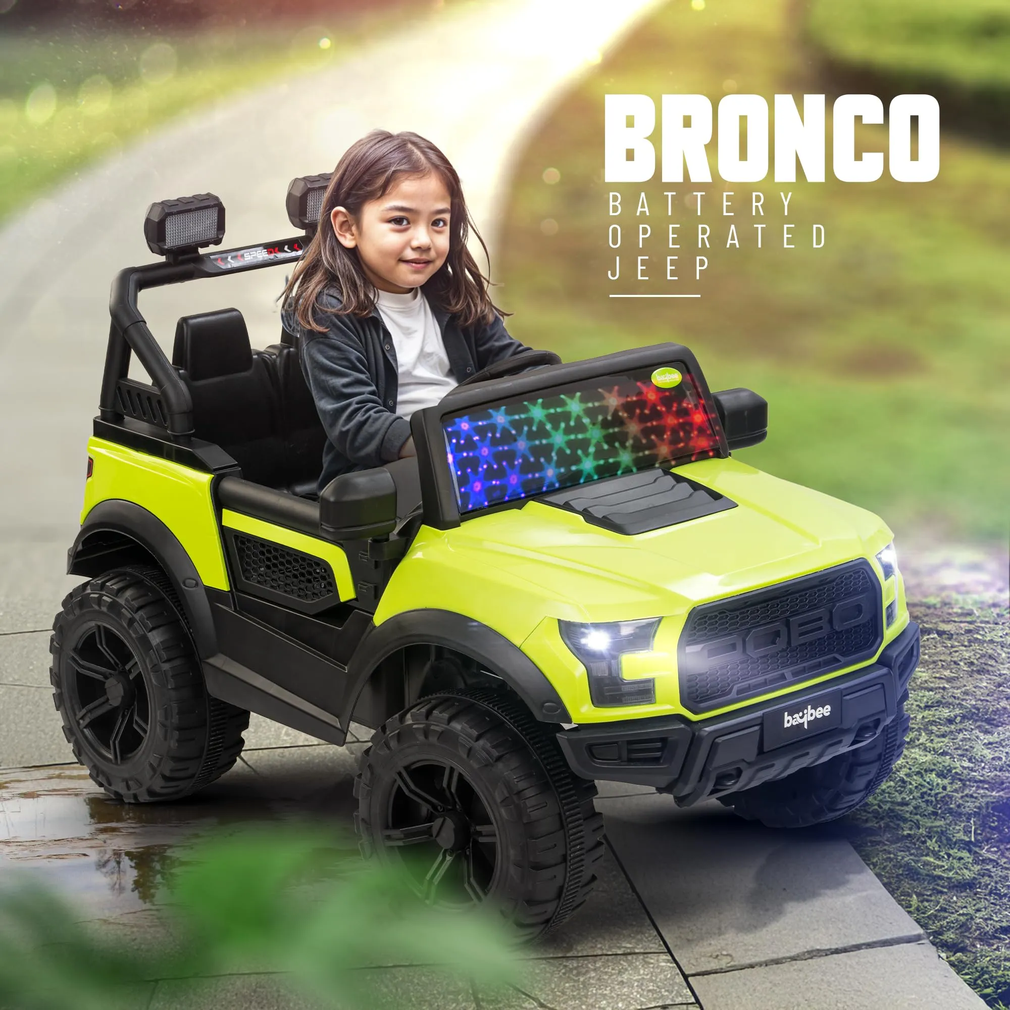 Baybee Bronco Battery Operated Jeep for Kids, Ride on Toy Kids Car with RGB Windshield Light & Music | Electric Jeep Battery Car