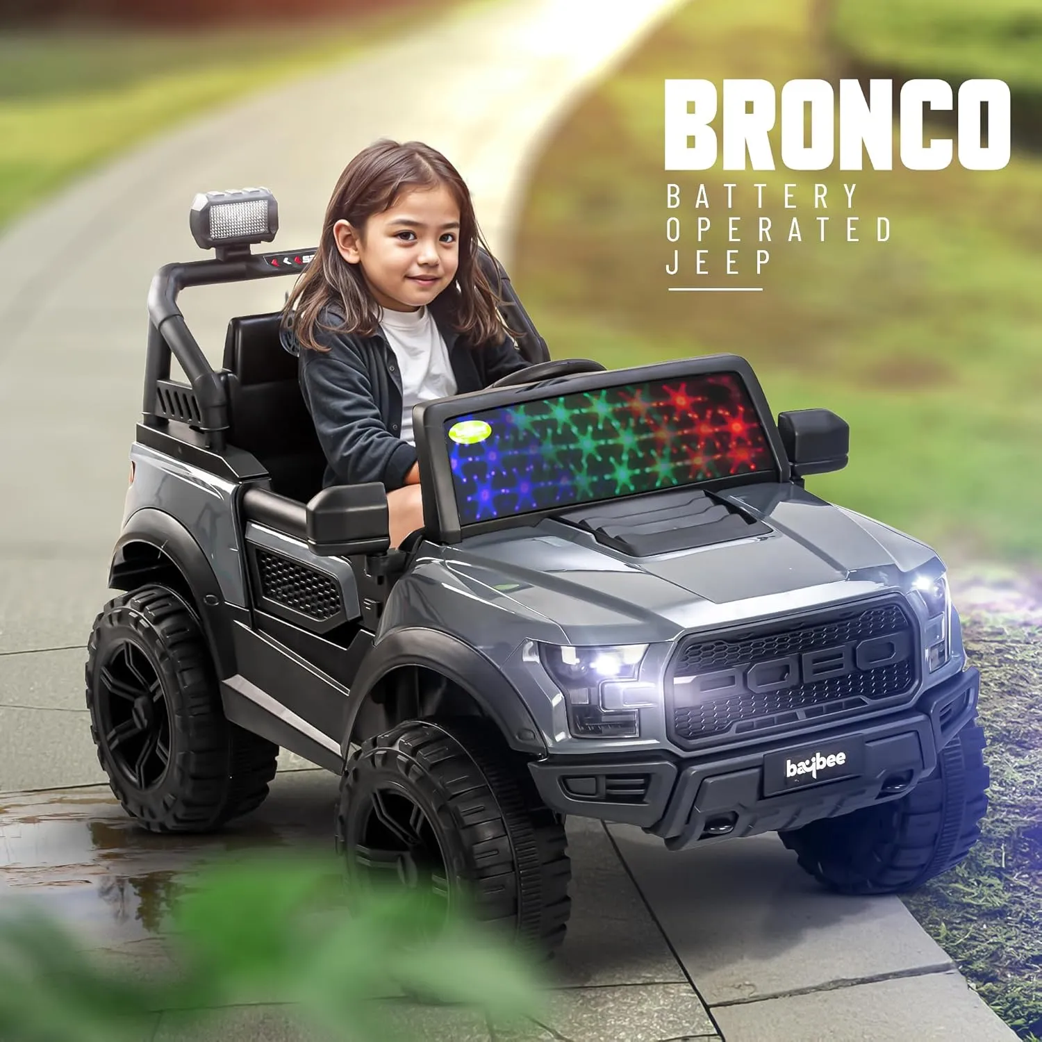 Baybee Bronco Battery Operated Jeep for Kids, Ride on Toy Kids Car with RGB Windshield Light & Music | Electric Jeep Battery Car