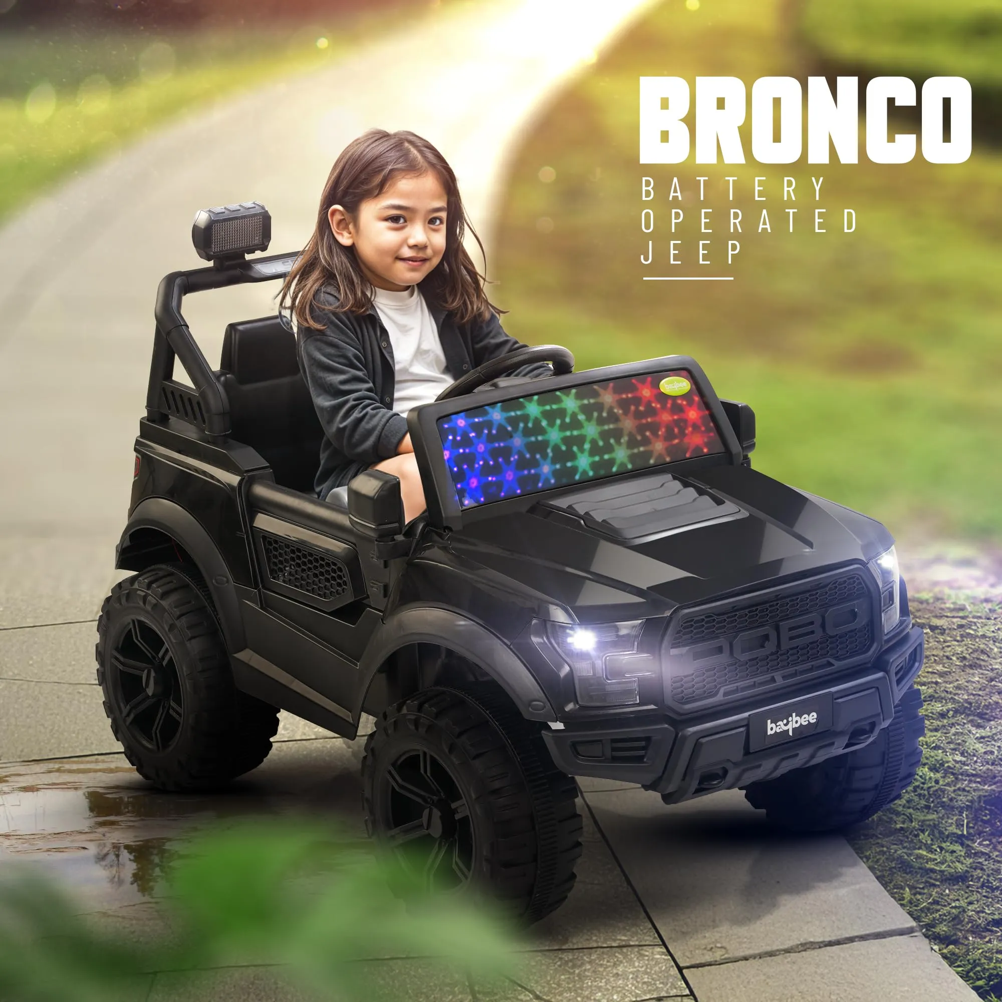 Baybee Bronco Battery Operated Jeep for Kids, Ride on Toy Kids Car with RGB Windshield Light & Music | Electric Jeep Battery Car