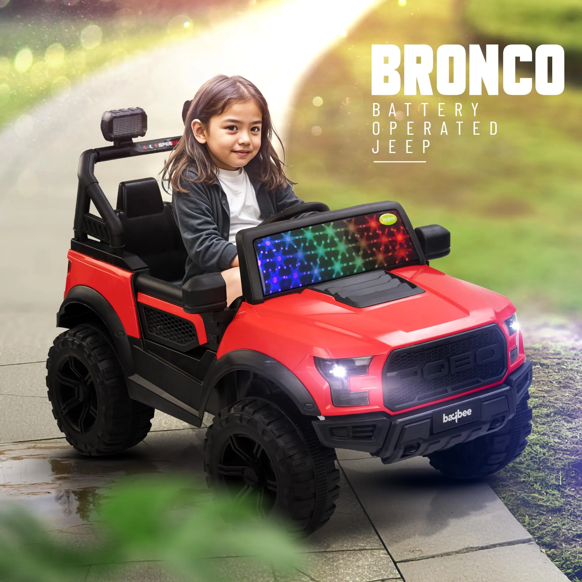 Baybee Bronco Battery Operated Jeep for Kids, Ride on Toy Kids Car with RGB Windshield Light & Music | Electric Jeep Battery Car