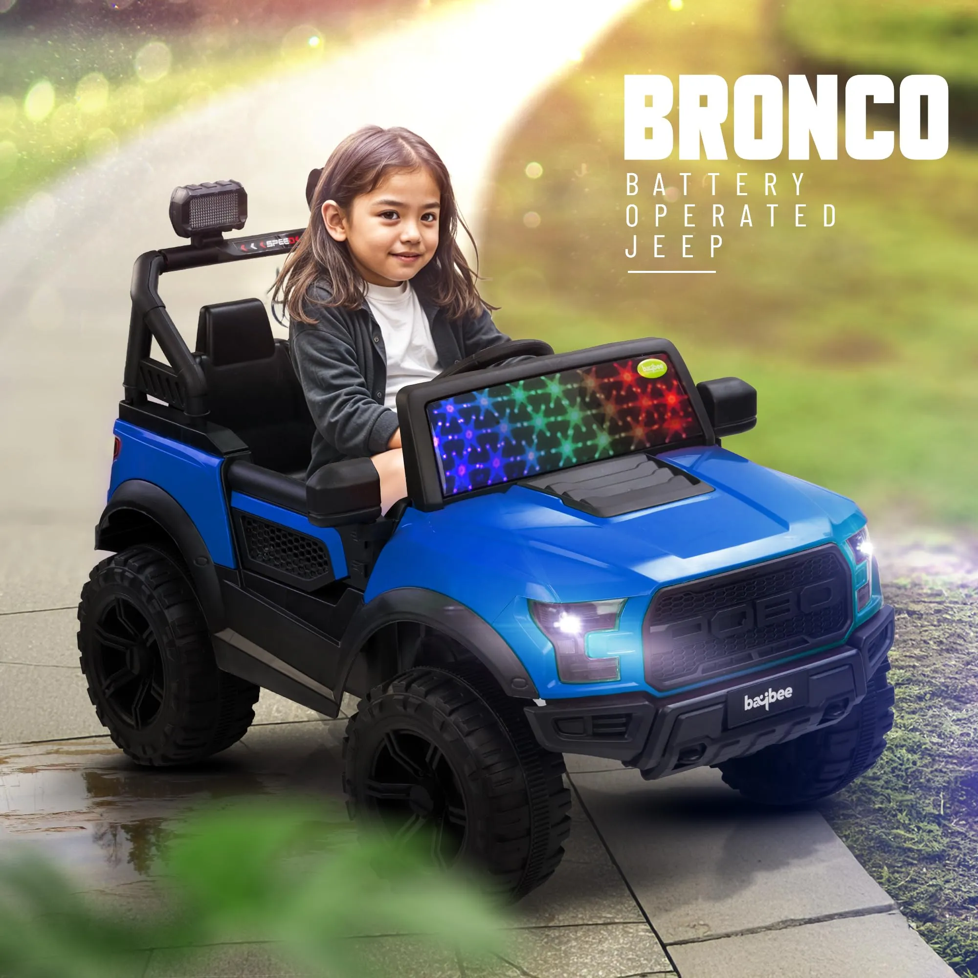 Baybee Bronco Battery Operated Jeep for Kids, Ride on Toy Kids Car with RGB Windshield Light & Music | Electric Jeep Battery Car