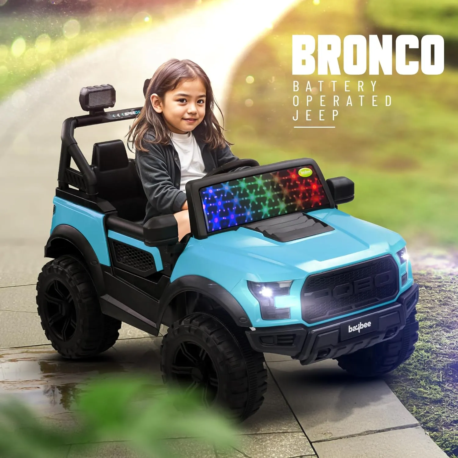 Baybee Bronco Battery Operated Jeep for Kids, Ride on Toy Kids Car with RGB Windshield Light & Music | Electric Jeep Battery Car