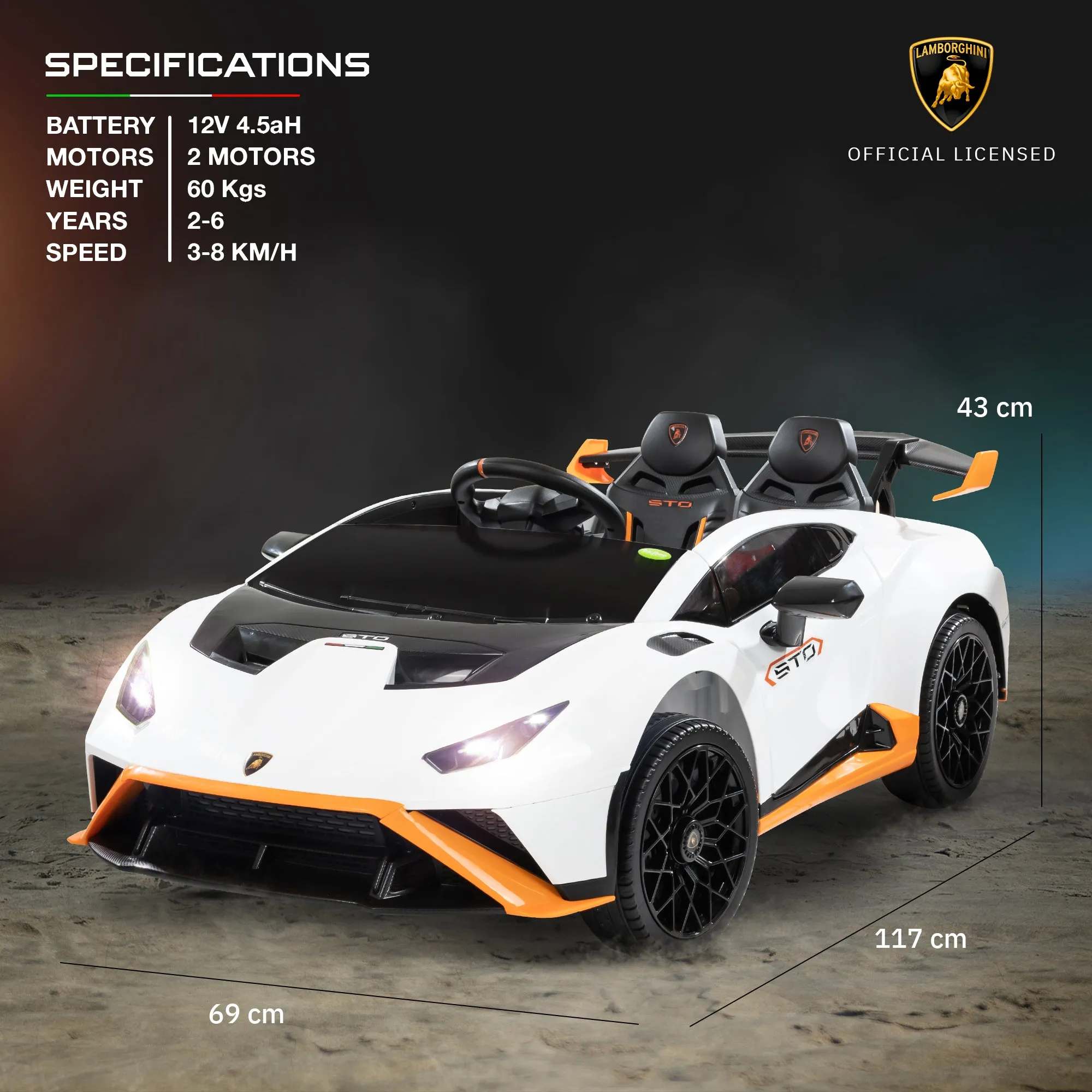 Baybee Kids Electric Ride On Car 24V Lamborghini STO Licensed Battery Powered Sports Car with Remote Control Motorized Drift Vehicle