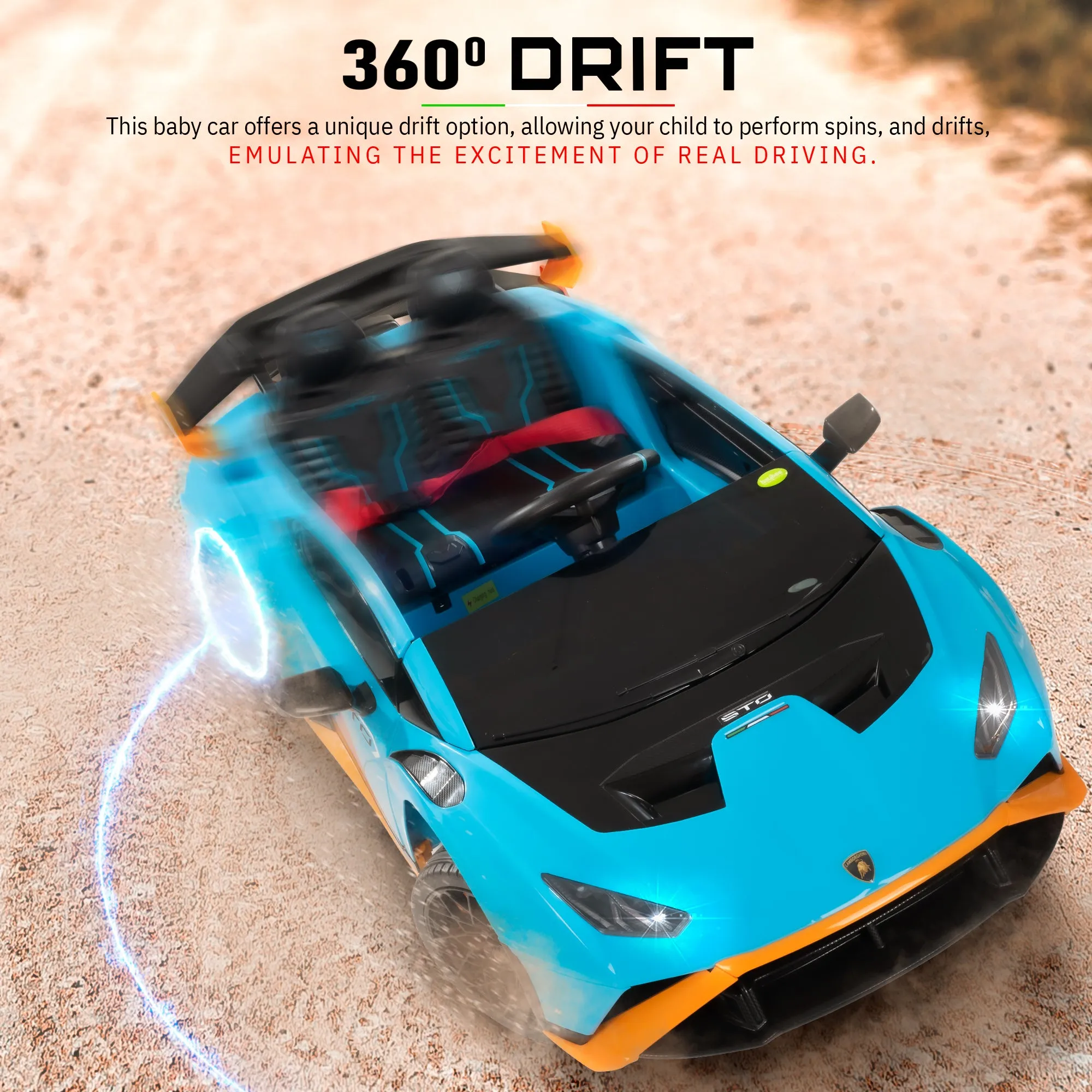 Baybee Kids Electric Ride On Car 24V Lamborghini STO Licensed Battery Powered Sports Car with Remote Control Motorized Drift Vehicle