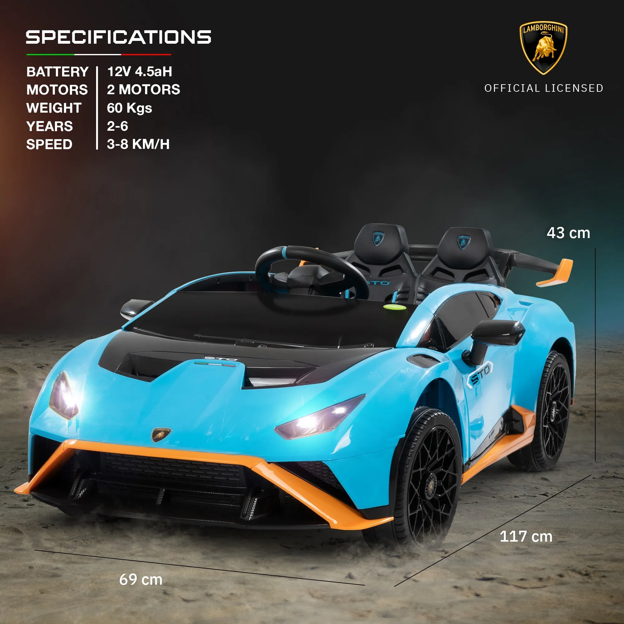 Baybee Kids Electric Ride On Car 24V Lamborghini STO Licensed Battery Powered Sports Car with Remote Control Motorized Drift Vehicle