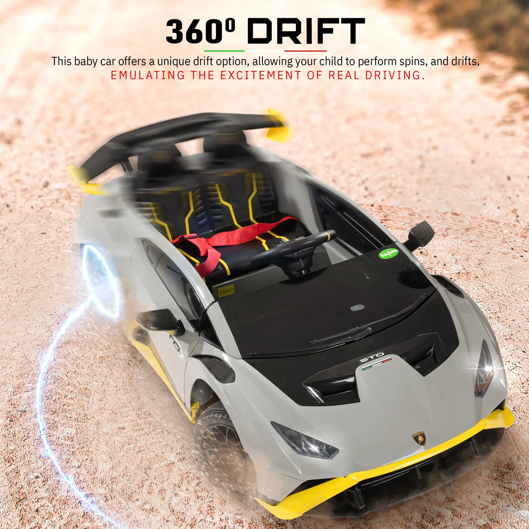 Baybee Kids Electric Ride On Car 24V Lamborghini STO Licensed Battery Powered Sports Car with Remote Control Motorized Drift Vehicle