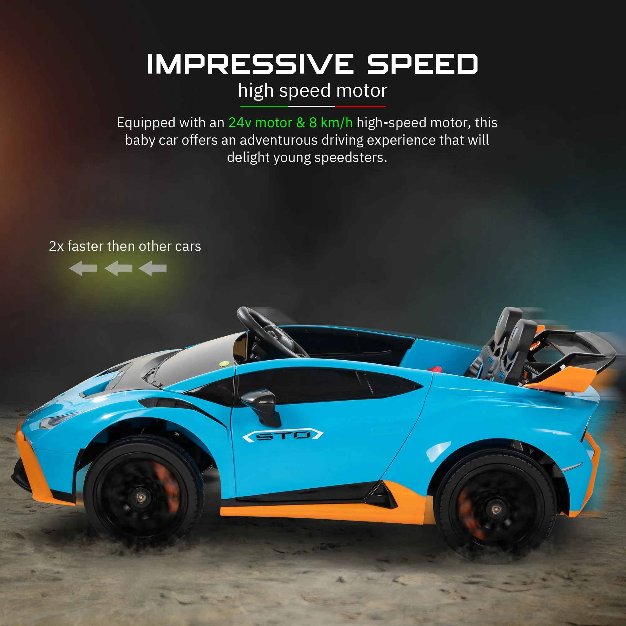 Baybee Kids Electric Ride On Car 24V Lamborghini STO Licensed Battery Powered Sports Car with Remote Control Motorized Drift Vehicle