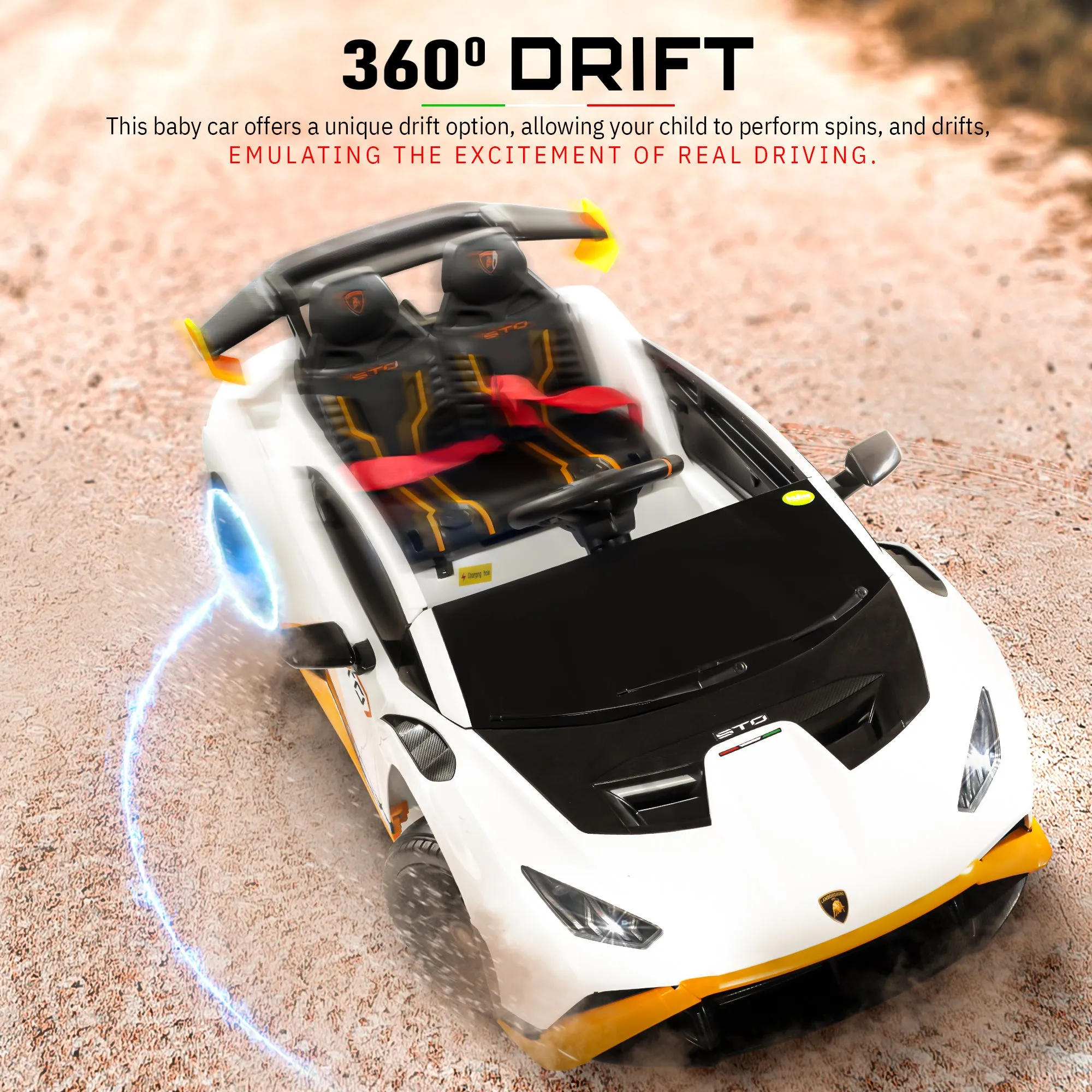 Baybee Kids Electric Ride On Car 24V Lamborghini STO Licensed Battery Powered Sports Car with Remote Control Motorized Drift Vehicle