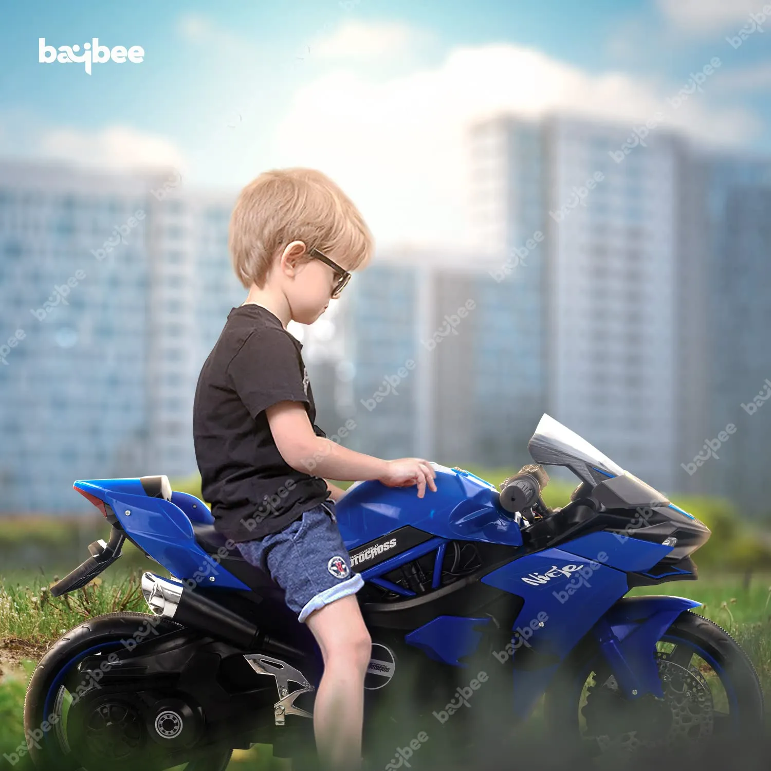 Baybee Ninja Rechargeable Battery Operated Electric Bike with Light, Music for Kids