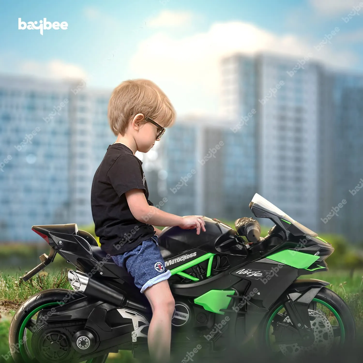 Baybee Ninja Rechargeable Battery Operated Electric Bike with Light, Music for Kids