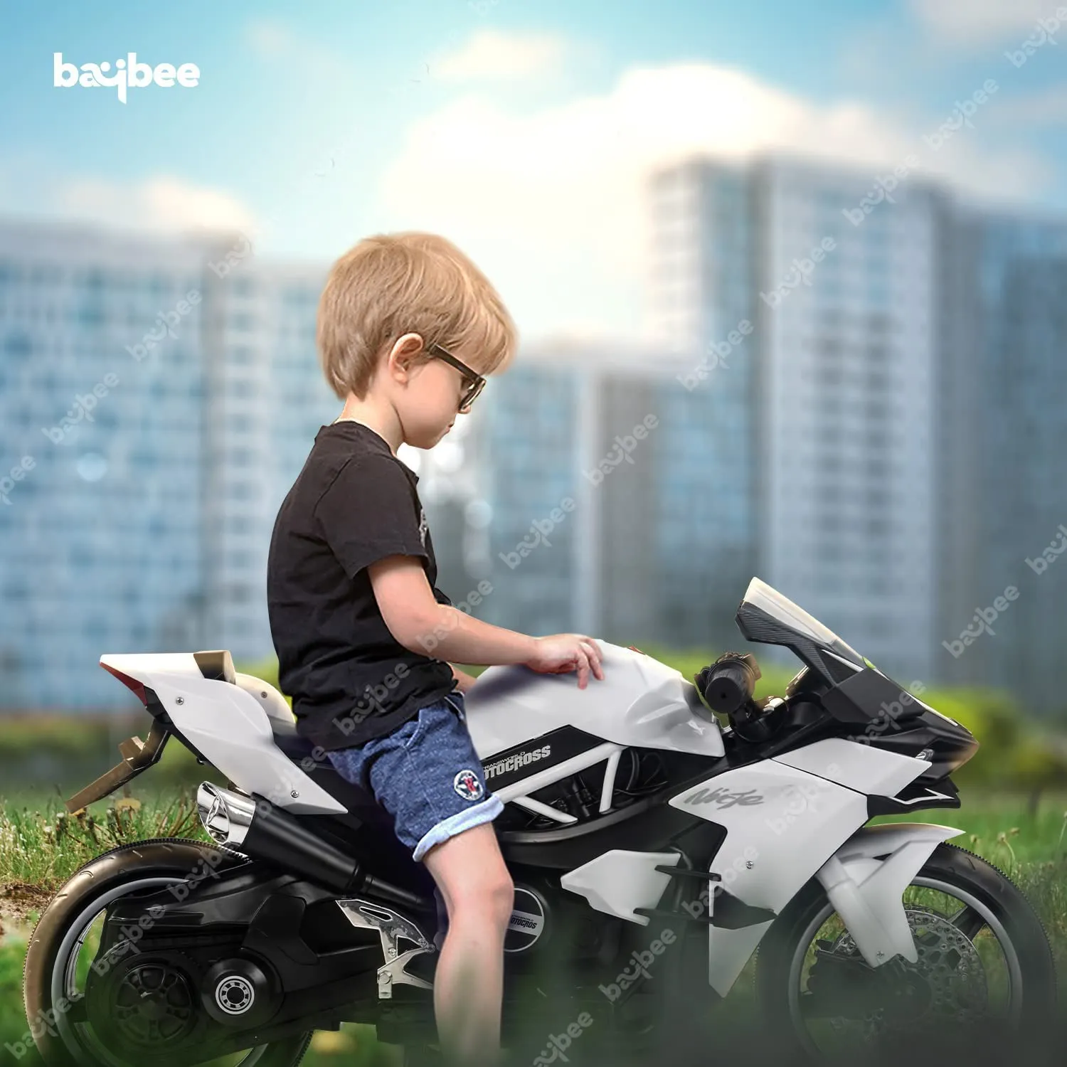 Baybee Ninja Rechargeable Battery Operated Electric Bike with Light, Music for Kids