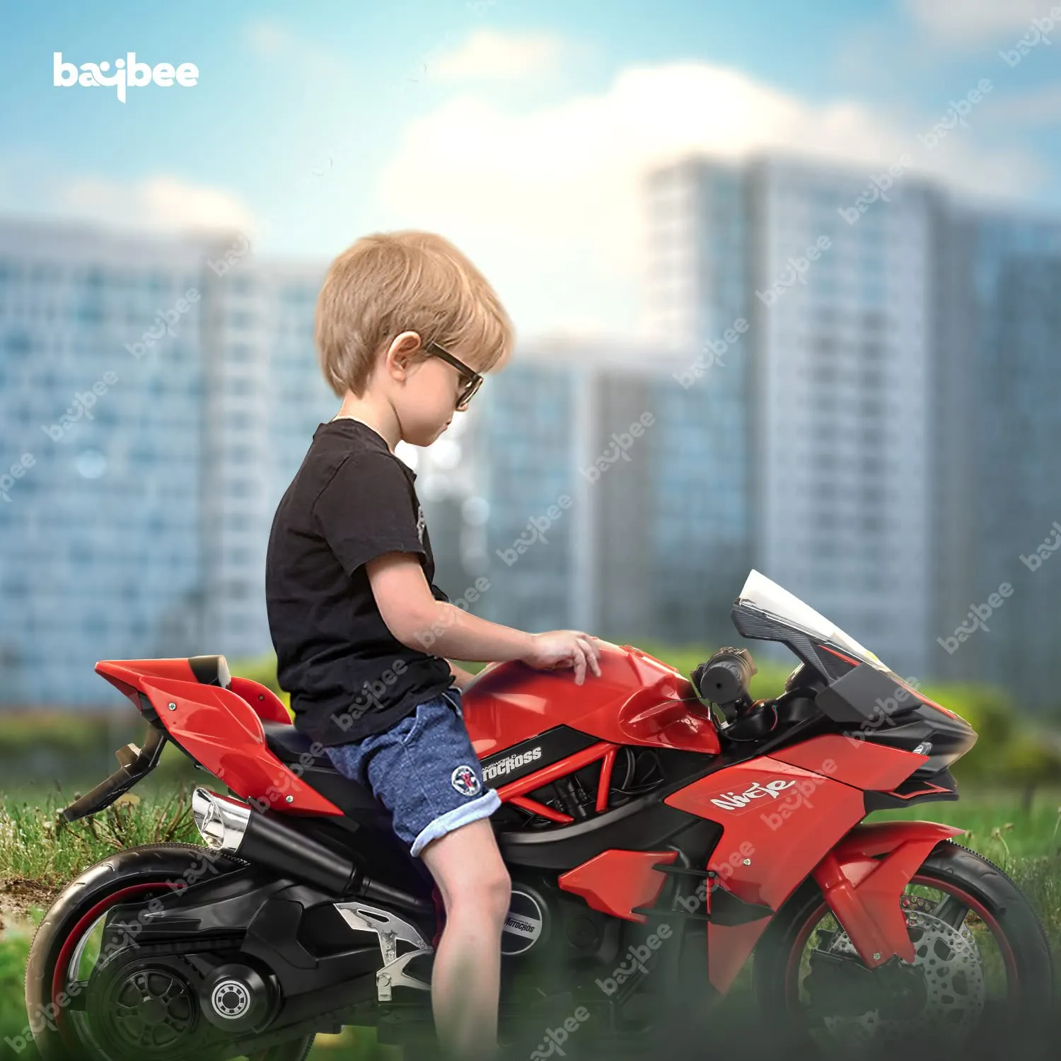 Baybee Ninja Rechargeable Battery Operated Electric Bike with Light, Music for Kids