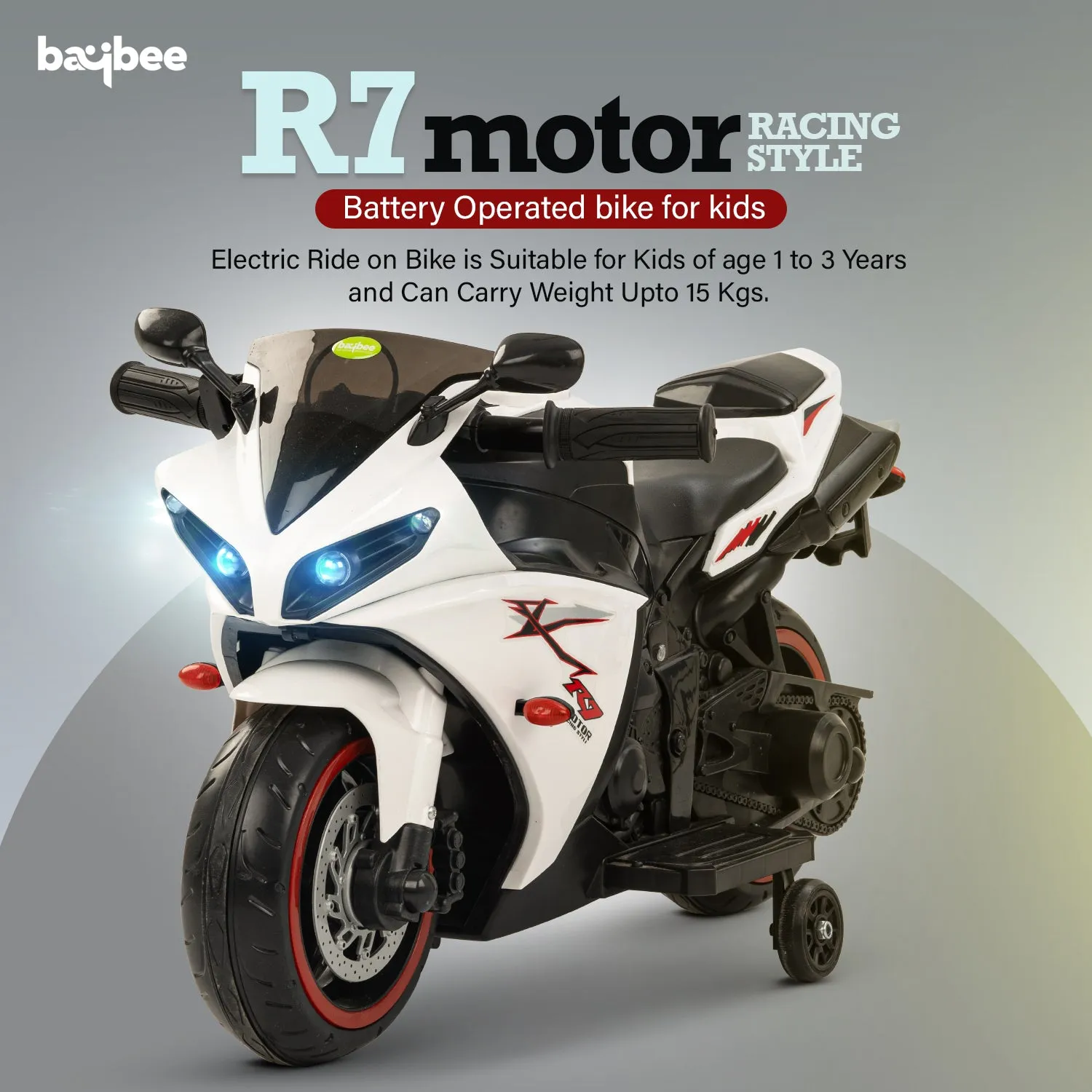 Baybee R7 Rechargeable Battery Operated Bike for Kids, Ride on Toy Baby Bike with Music & LED Light