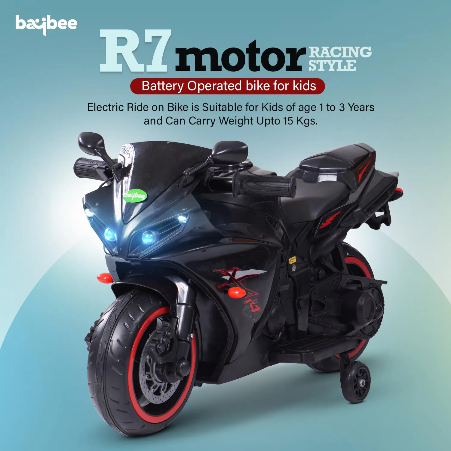 Baybee R7 Rechargeable Battery Operated Bike for Kids, Ride on Toy Baby Bike with Music & LED Light