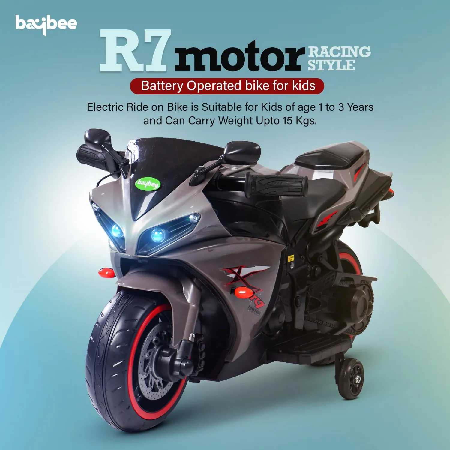 Baybee R7 Rechargeable Battery Operated Bike for Kids, Ride on Toy Baby Bike with Music & LED Light