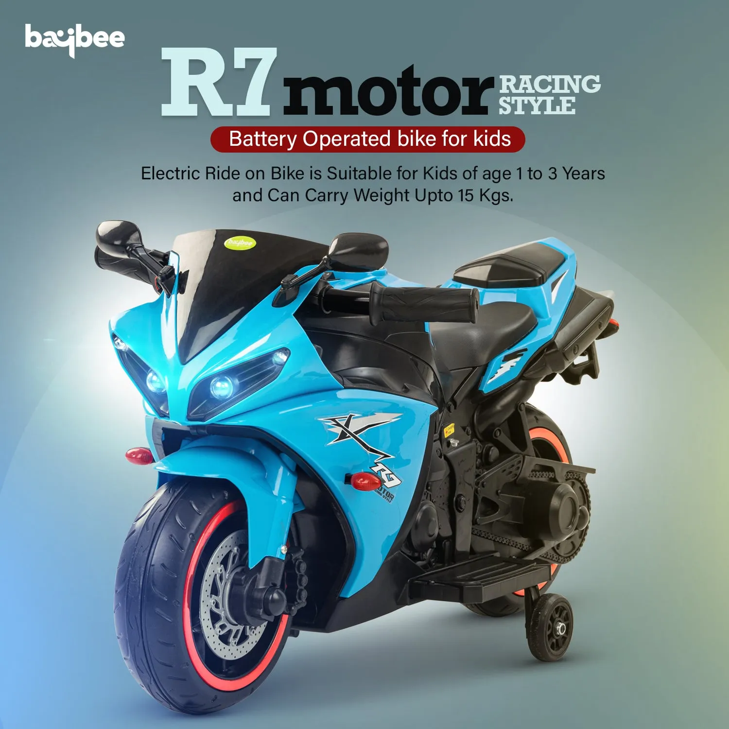 Baybee R7 Rechargeable Battery Operated Bike for Kids, Ride on Toy Baby Bike with Music & LED Light