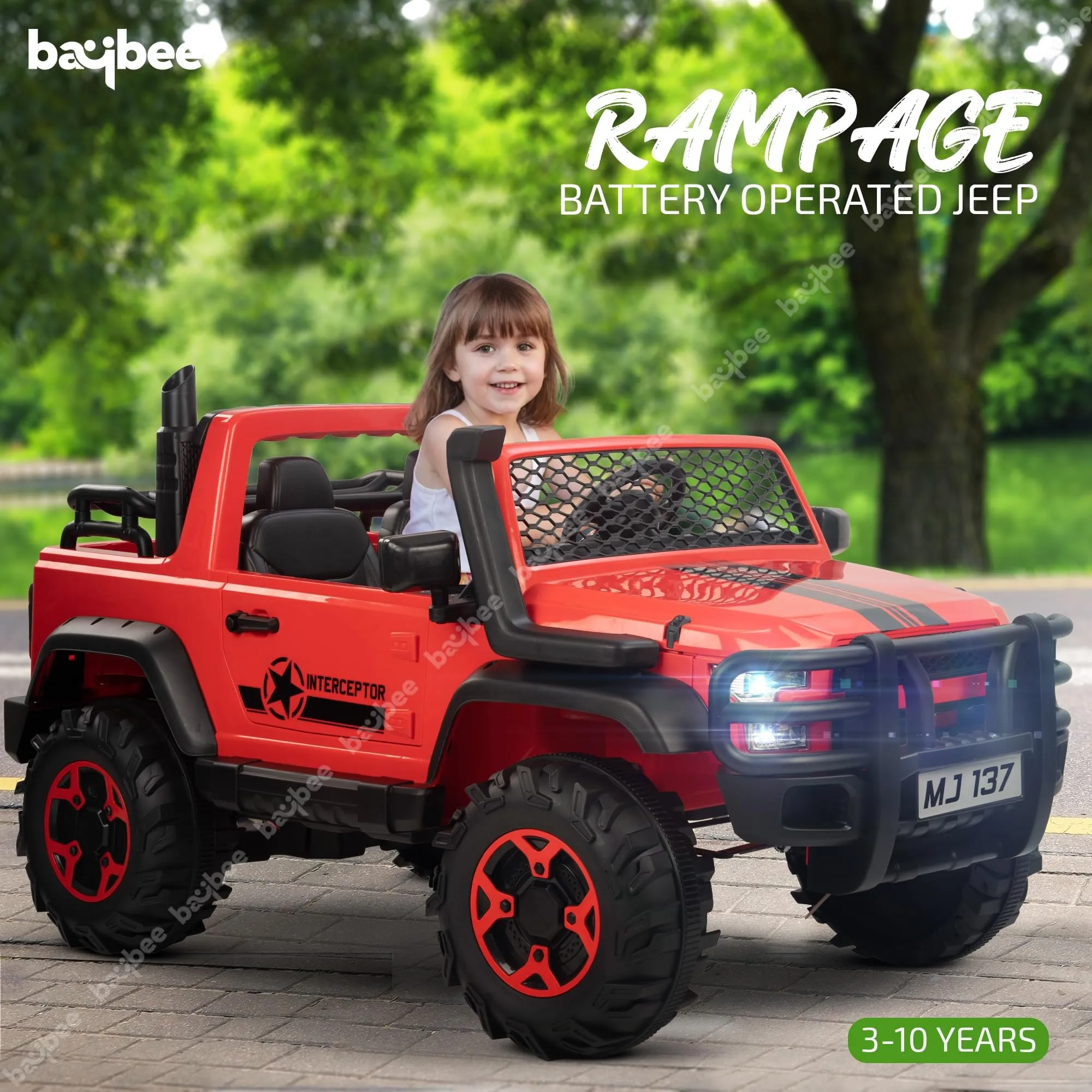 Baybee Rampage Rechargeable Battery Operated Jeep for Kids, Ride on Toy Kids Car with Bluetooth, Music & Light