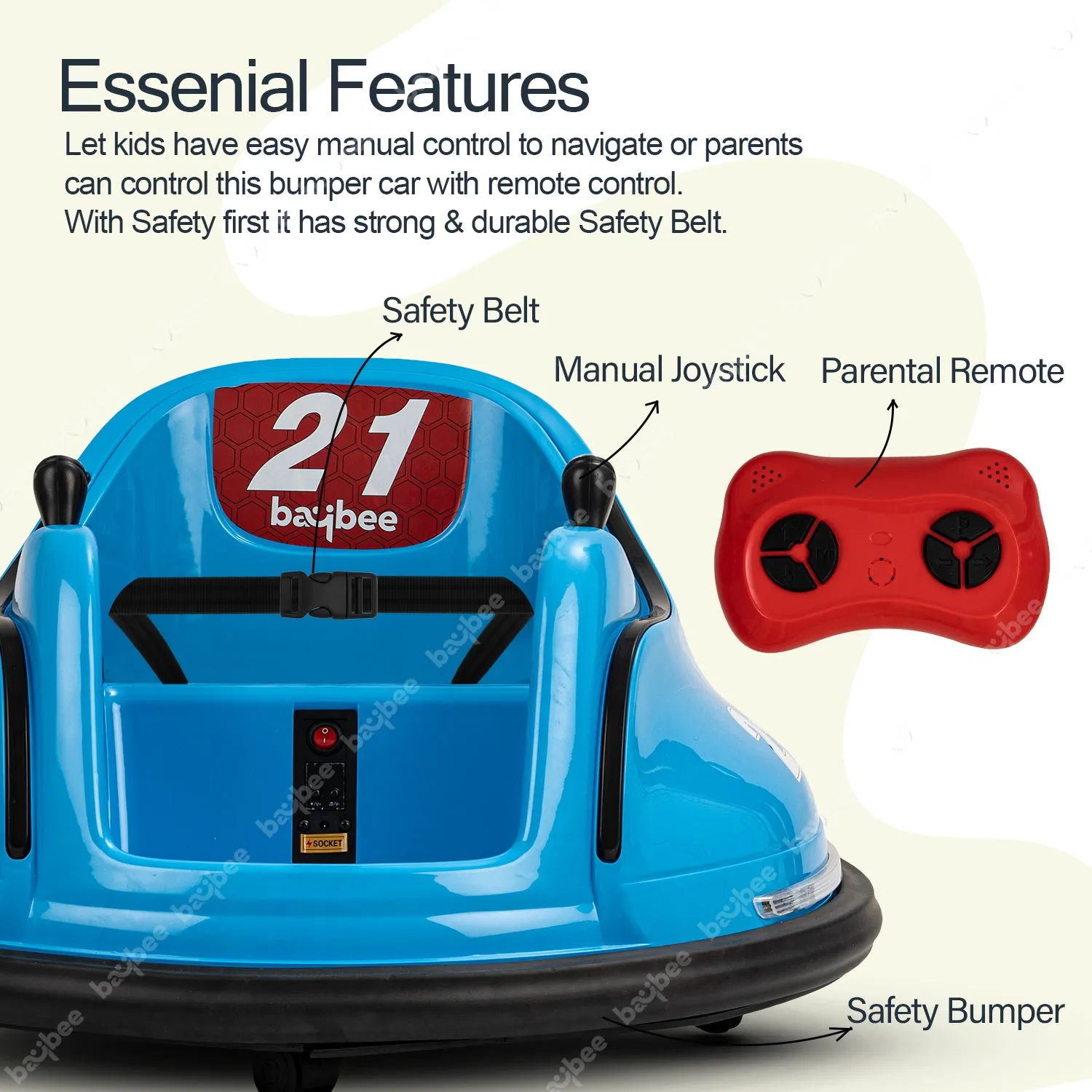 Baybee Rapid Electric Bumper Car for Kids with 2 Control Modes, Bluetooth, Music & Lights