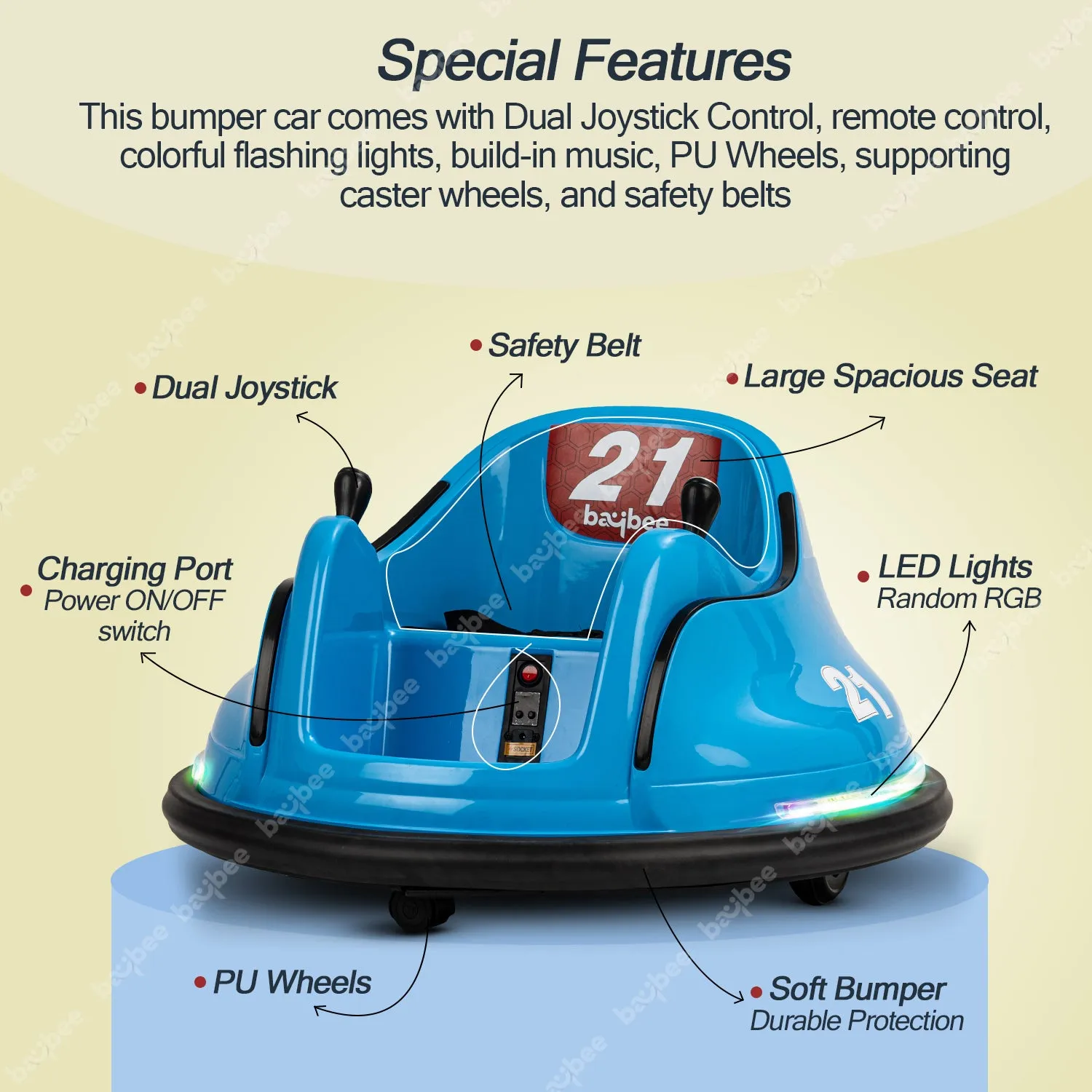 Baybee Rapid Electric Bumper Car for Kids with 2 Control Modes, Bluetooth, Music & Lights