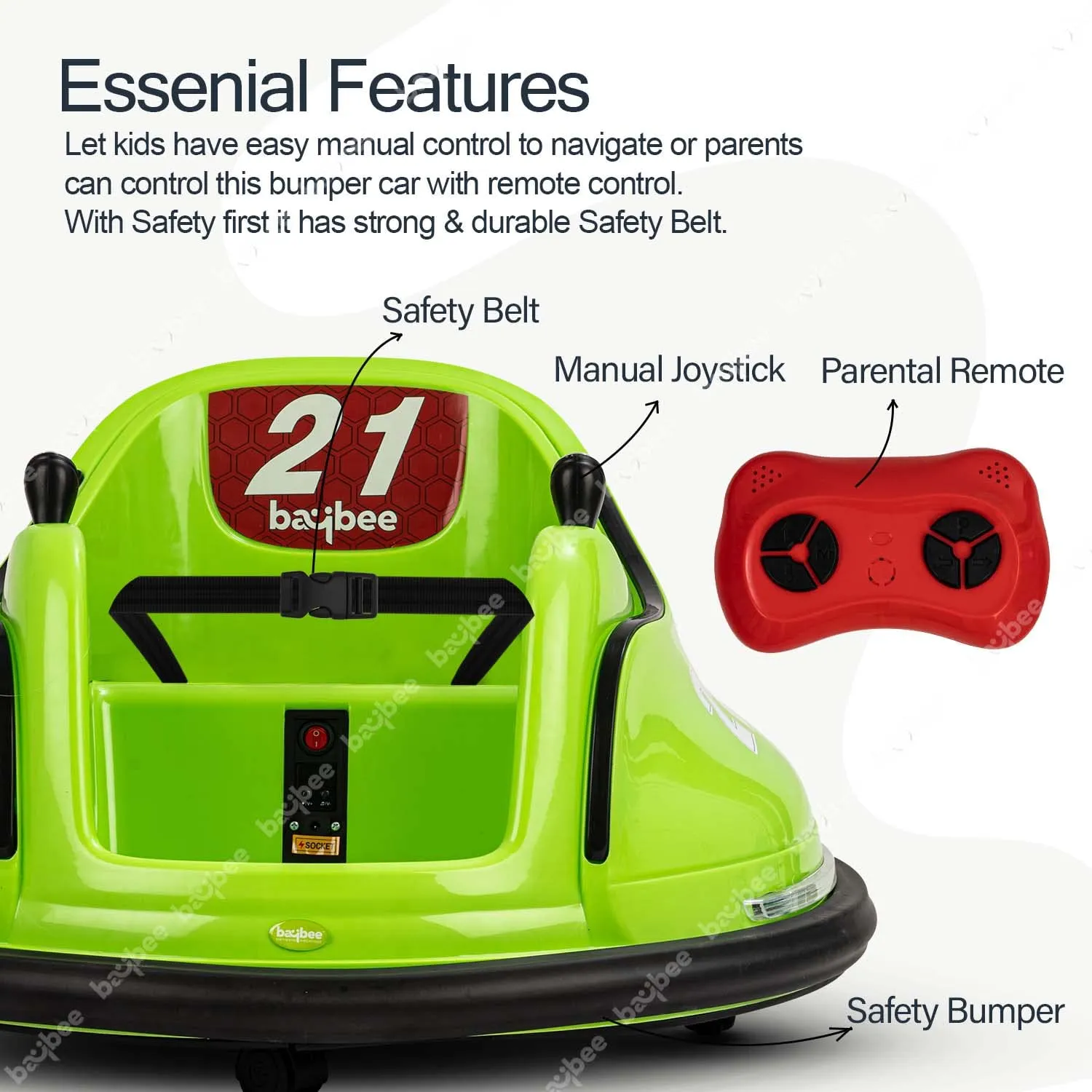 Baybee Rapid Electric Bumper Car for Kids with 2 Control Modes, Bluetooth, Music & Lights