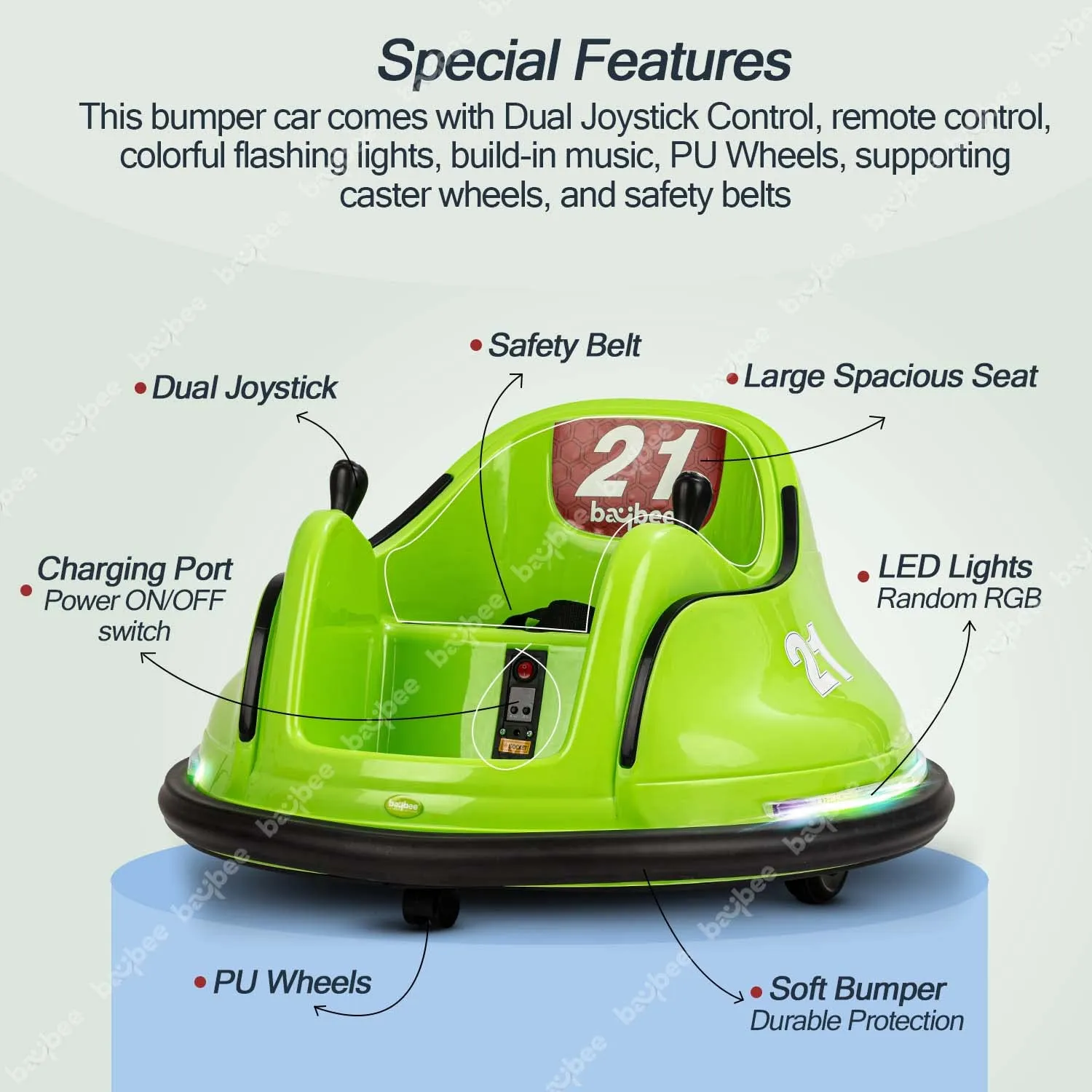 Baybee Rapid Electric Bumper Car for Kids with 2 Control Modes, Bluetooth, Music & Lights