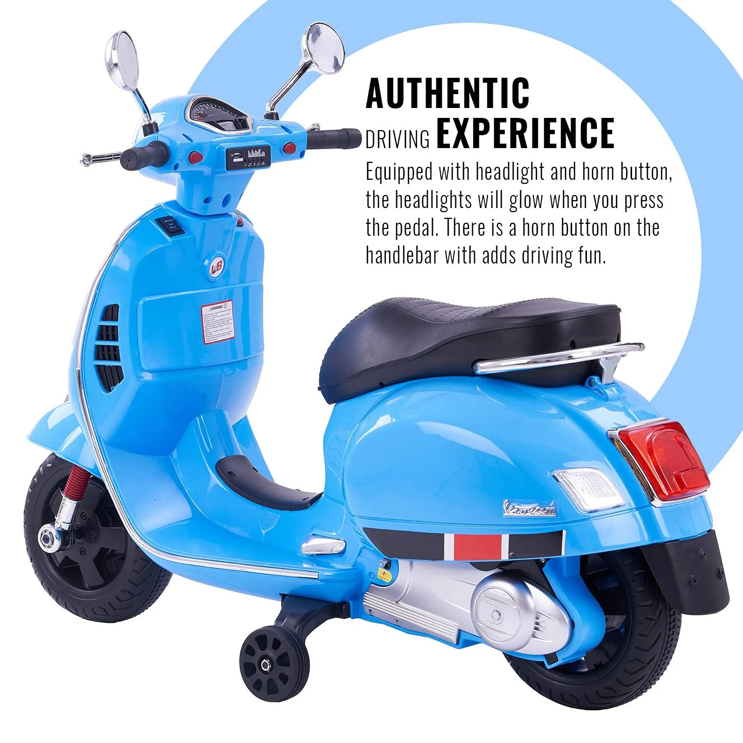 Baybee Vespa Battery Operated Ride on Electric Kids Bike with Training Wheels, Music & USB Port.