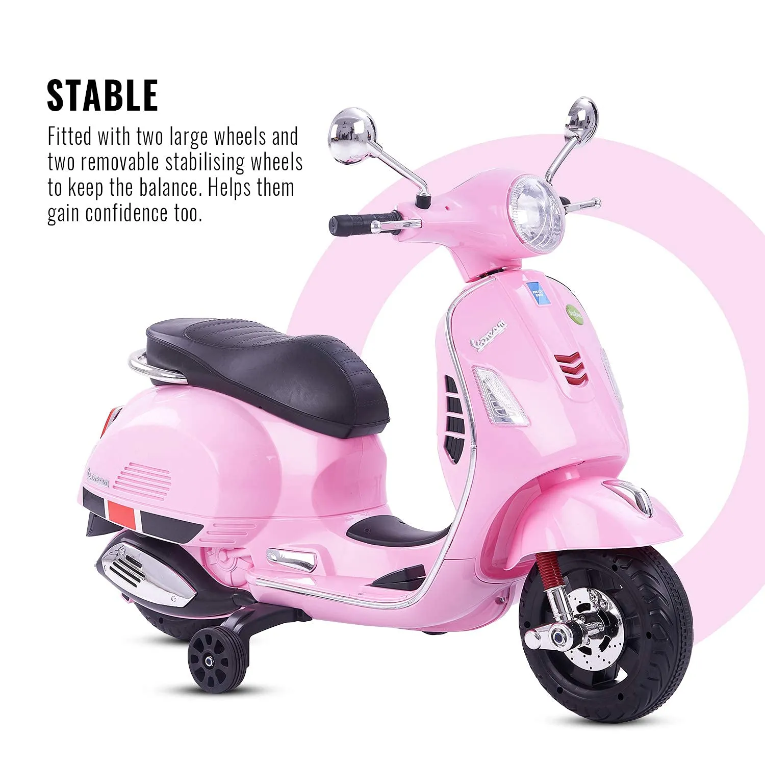 Baybee Vespa Battery Operated Ride on Electric Kids Bike with Training Wheels, Music & USB Port.