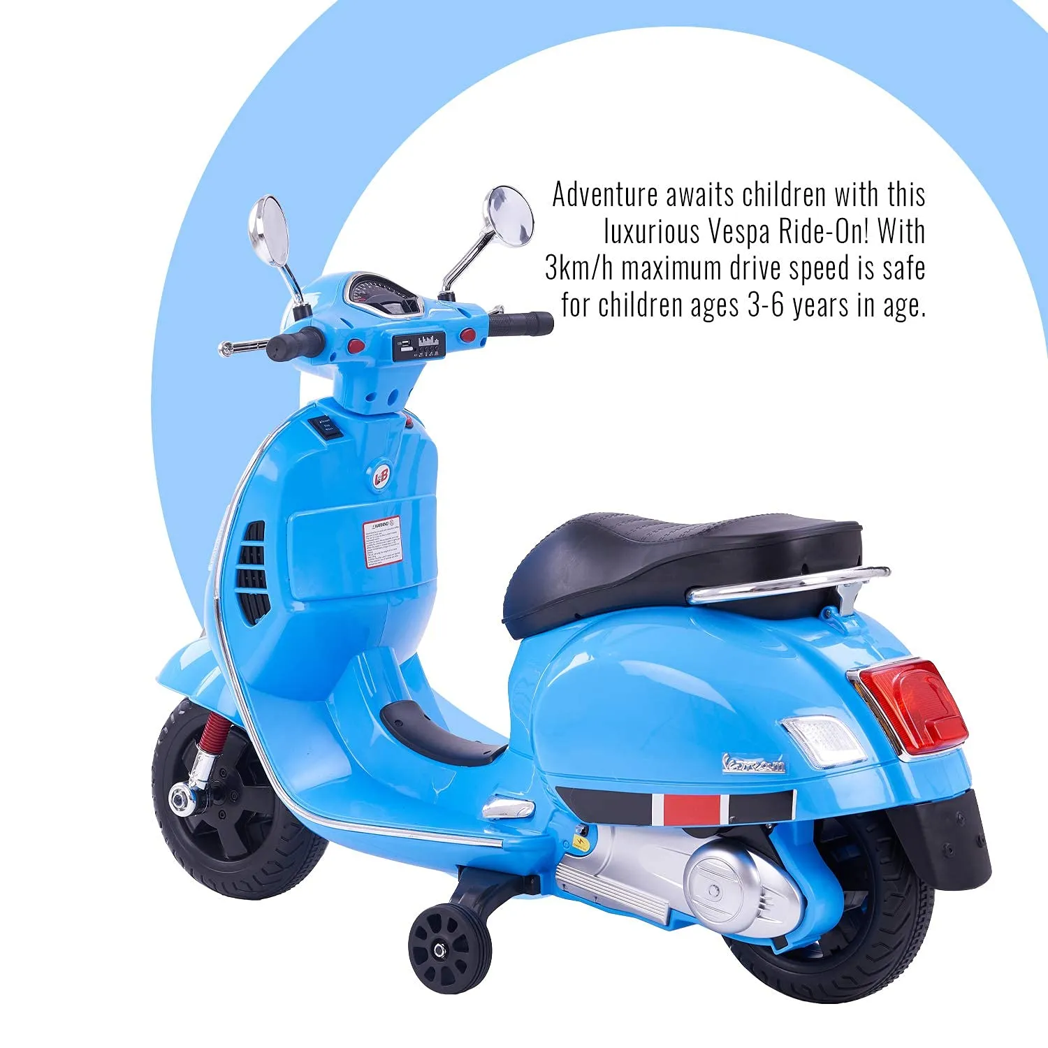 Baybee Vespa Battery Operated Ride on Electric Kids Bike with Training Wheels, Music & USB Port.