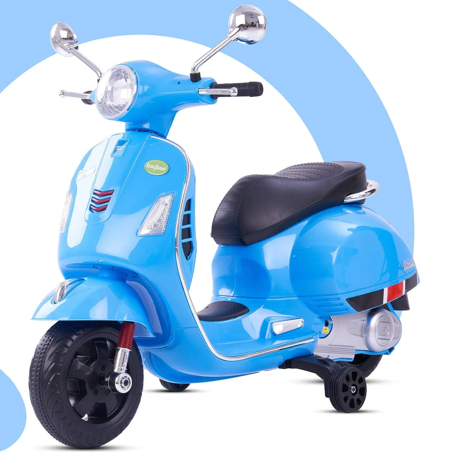 Baybee Vespa Battery Operated Ride on Electric Kids Bike with Training Wheels, Music & USB Port.