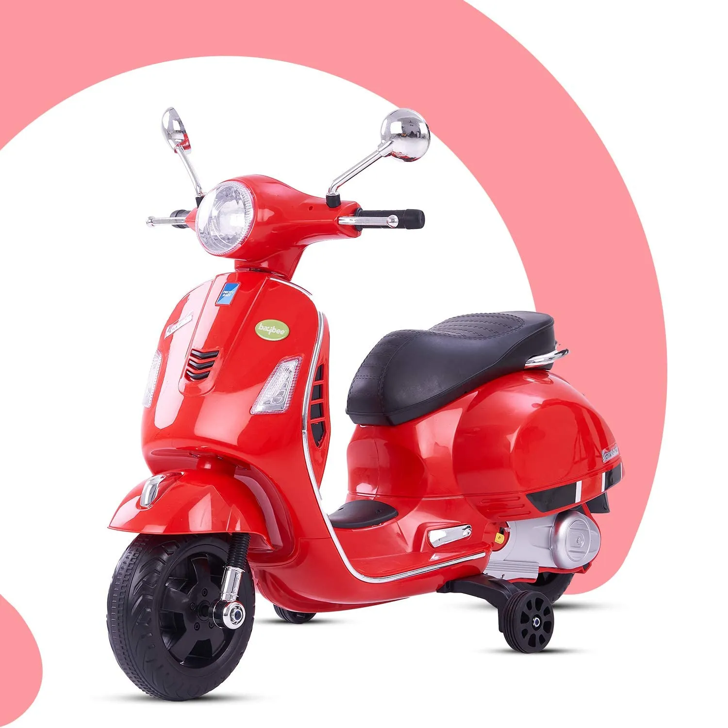 Baybee Vespa Battery Operated Ride on Electric Kids Bike with Training Wheels, Music & USB Port.