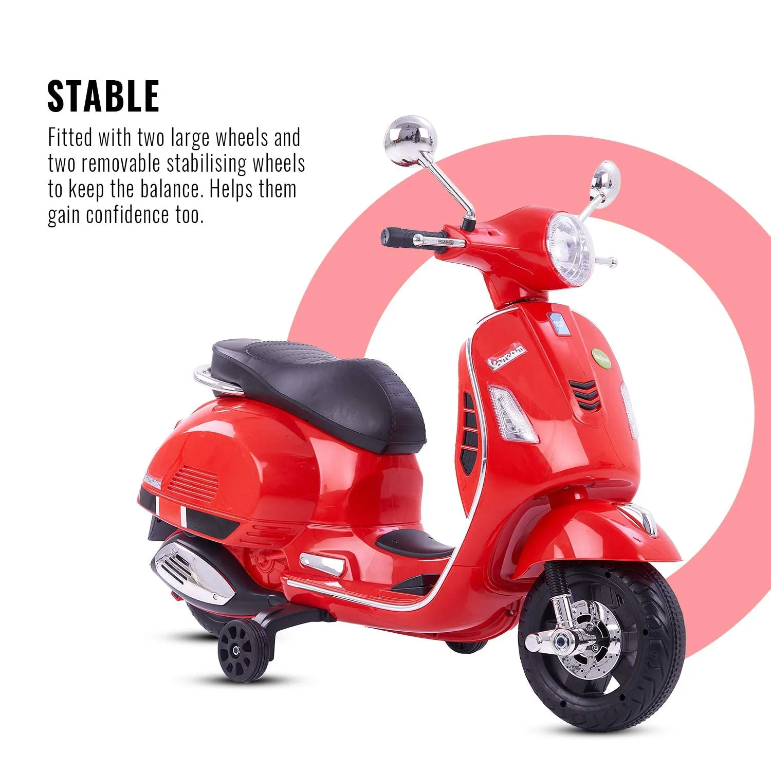 Baybee Vespa Battery Operated Ride on Electric Kids Bike with Training Wheels, Music & USB Port.