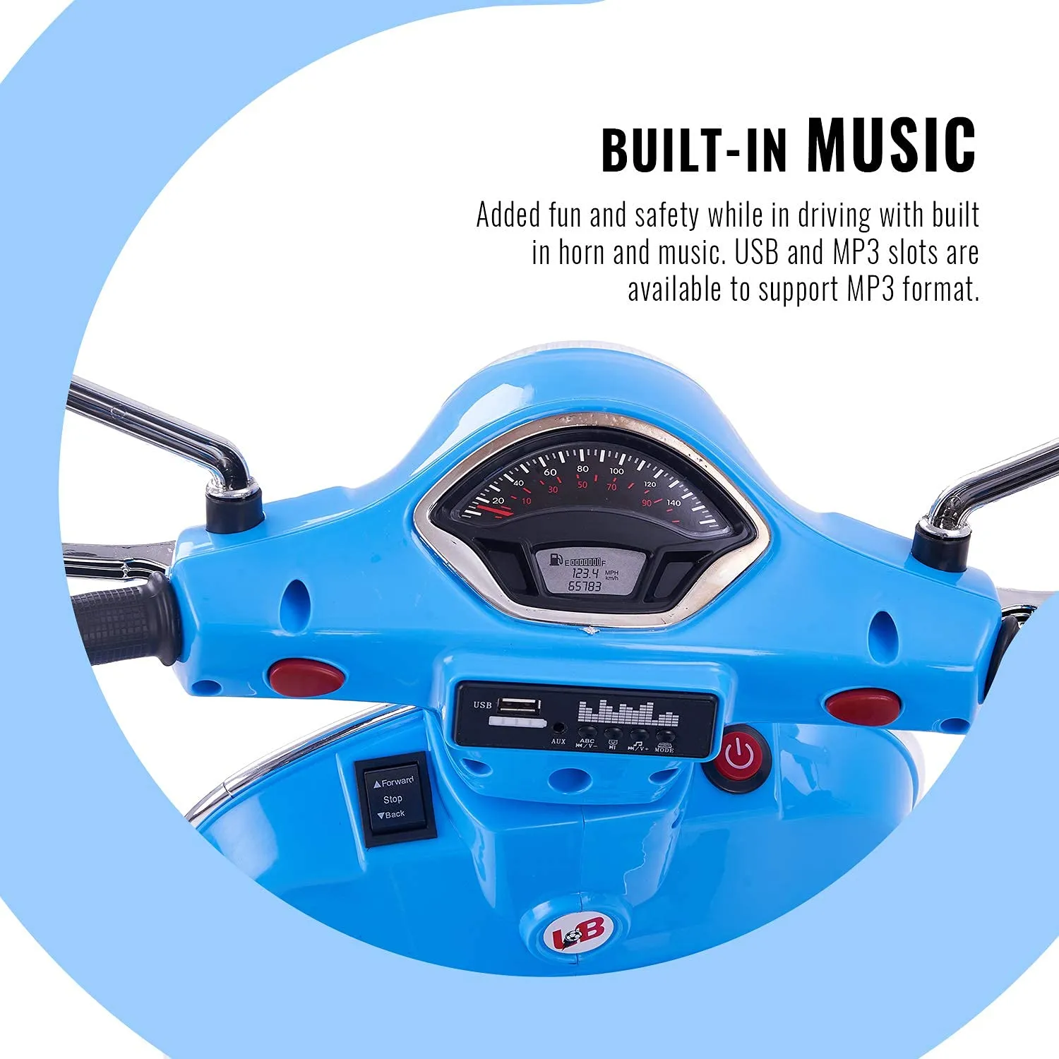 Baybee Vespa Battery Operated Ride on Electric Kids Bike with Training Wheels, Music & USB Port.