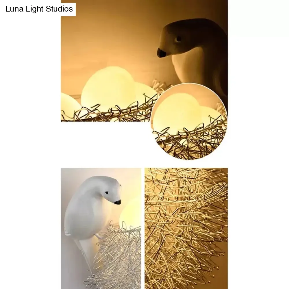 Bird-themed Resin Balcony Wall Light for Kindergarten Nest Décor - Lovely White Sconce Light