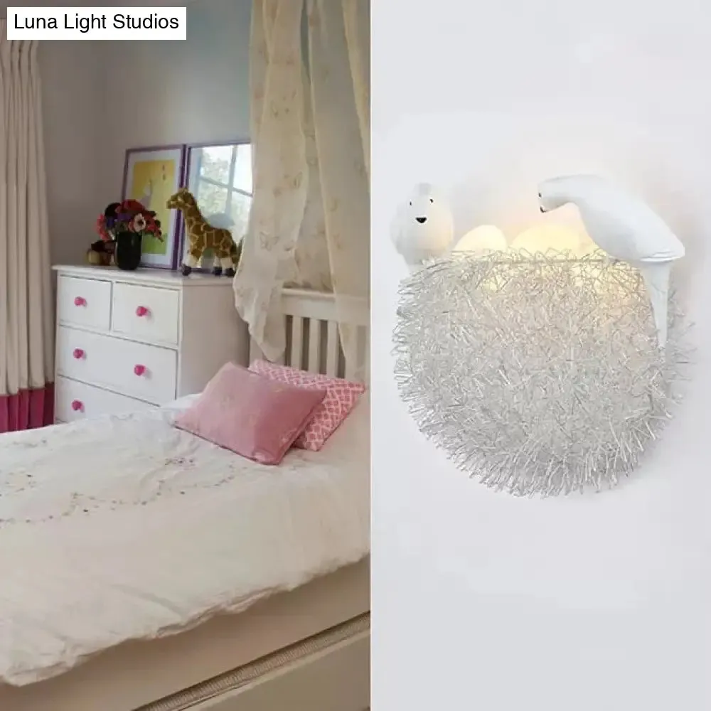 Bird-themed Resin Balcony Wall Light for Kindergarten Nest Décor - Lovely White Sconce Light