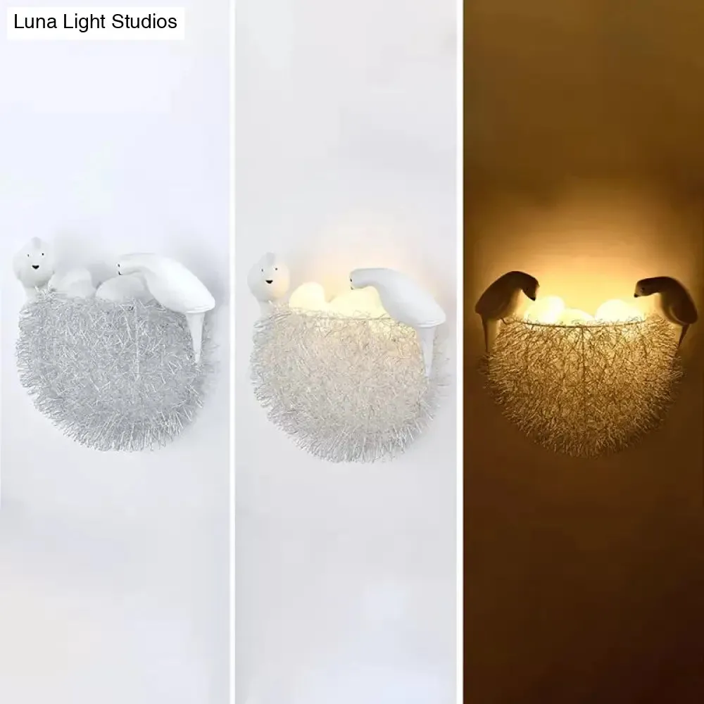 Bird-themed Resin Balcony Wall Light for Kindergarten Nest Décor - Lovely White Sconce Light