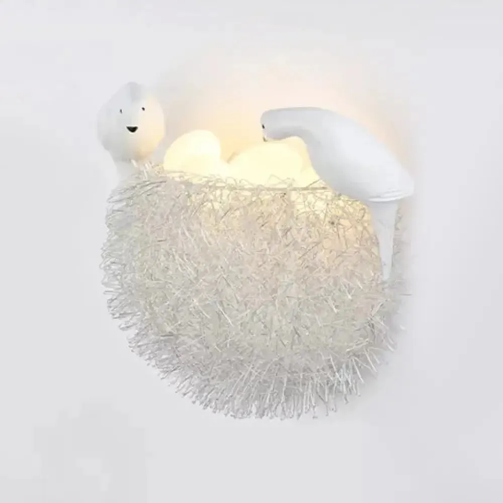 Bird-themed Resin Balcony Wall Light for Kindergarten Nest Décor - Lovely White Sconce Light