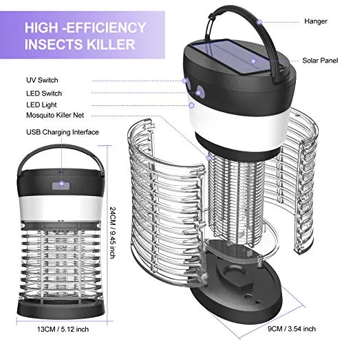 Bug Zapper Indoor Outdoor, Solar Mosquito Zapper, 3 in 1 Mosquito Trap Cordless & Rechargeable, 3500 Volt Electric Insect Fly Trap Equipped 2500mAh Battery for Home,Kitchen,Patio (3000 Volt)