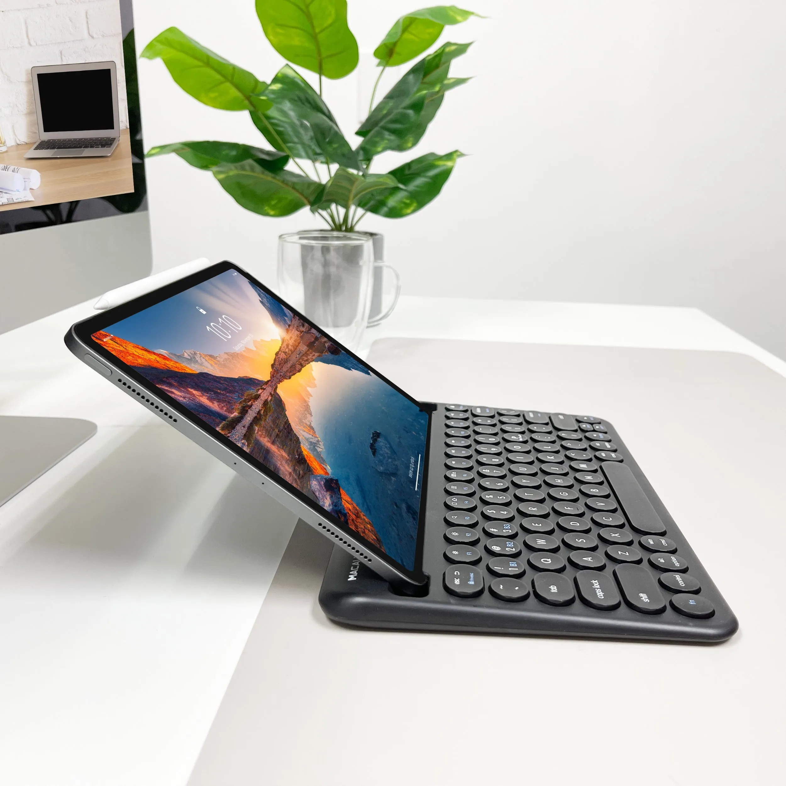 Compact Bluetooth Keyboard for Mac with iPhone or iPad Holder (Black)