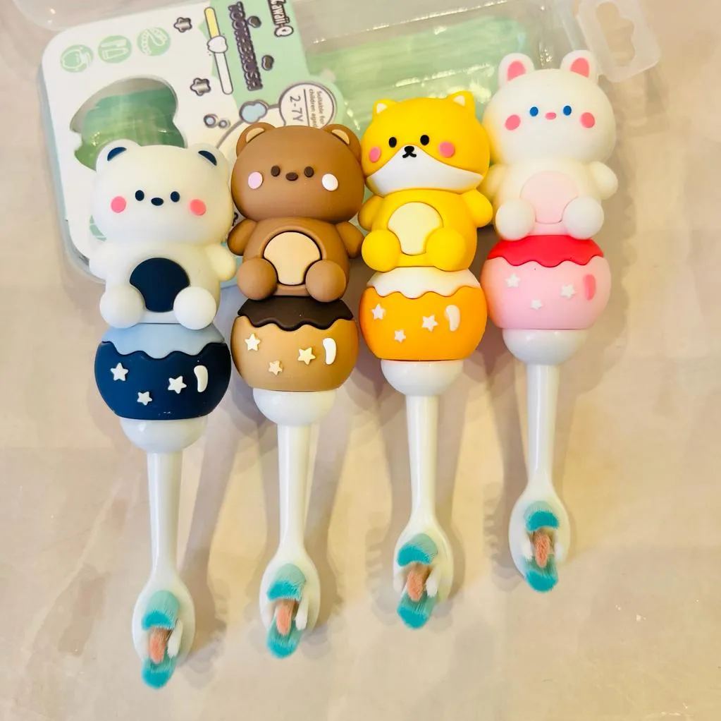 Cute 3D Teddy Bear Shape Microfiber Soft Bristles Toothbrush with Travel Case for Kids Age 2  (Pack of 1)