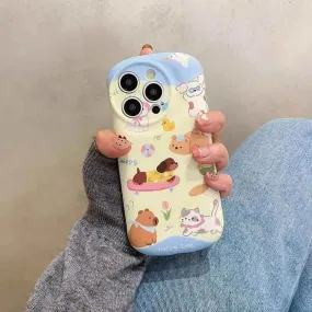 Cute Phone Cases: Cartoon Dog & Cat Oval Silicone Case for iPhone 15 Pro Max, 14, 13, 11, 12 - TSP289